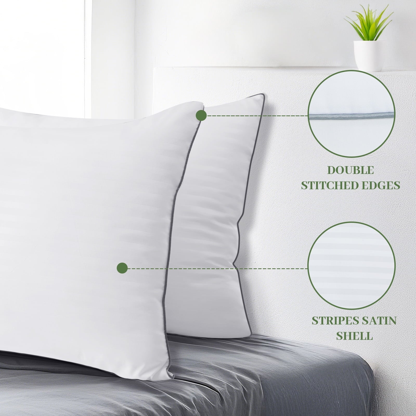 Hotel Collection Pillows Standard Size Set of 2, Hotel Quality, Down Alternative Gusseted Bed Pillows for Side, Back, And Stomach Slee... - Orthopedic Shredded Foam Bed Pillow Set Detail