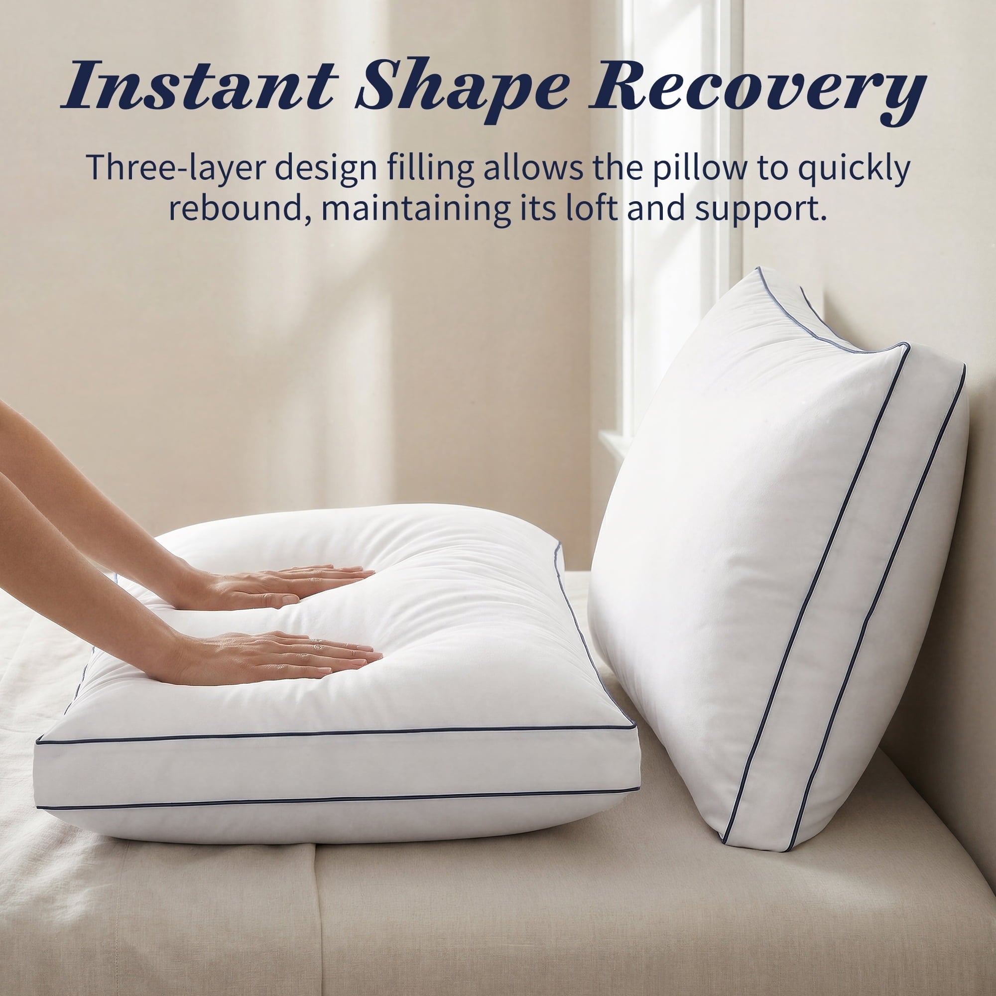 Ergonomic Memory Foam for Queen Size 2 Pack, Duck Feather and Shredded Memory Foam Soft Luxury Hotel Collection - Decorative Throw Pillow Cushion for Sofa & Bed Detail