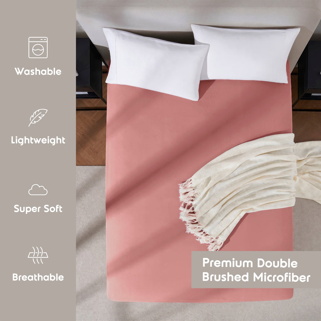 Ultra-Soft Extra Deep Pocket Twin XL Fitted Sheet Only, Fits 18" to 24" Mattress, Soft Microfiber Fitted Bed Sheet, Pink Clay - Breathable Egyptian Cotton Flat & Fitted Sheets Detail