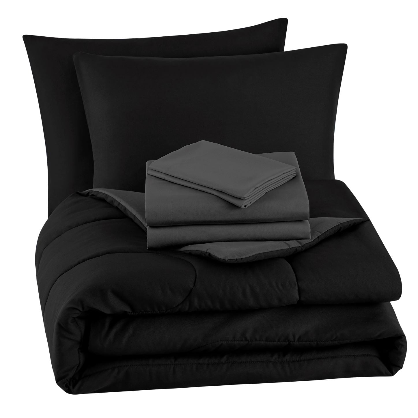 All-Season 7 Piece Reversible Bed in a Bag Comforter Set with Sheets, Black, King - Hypoallergenic Ultra-Fluffy Quilt for Winter Detail