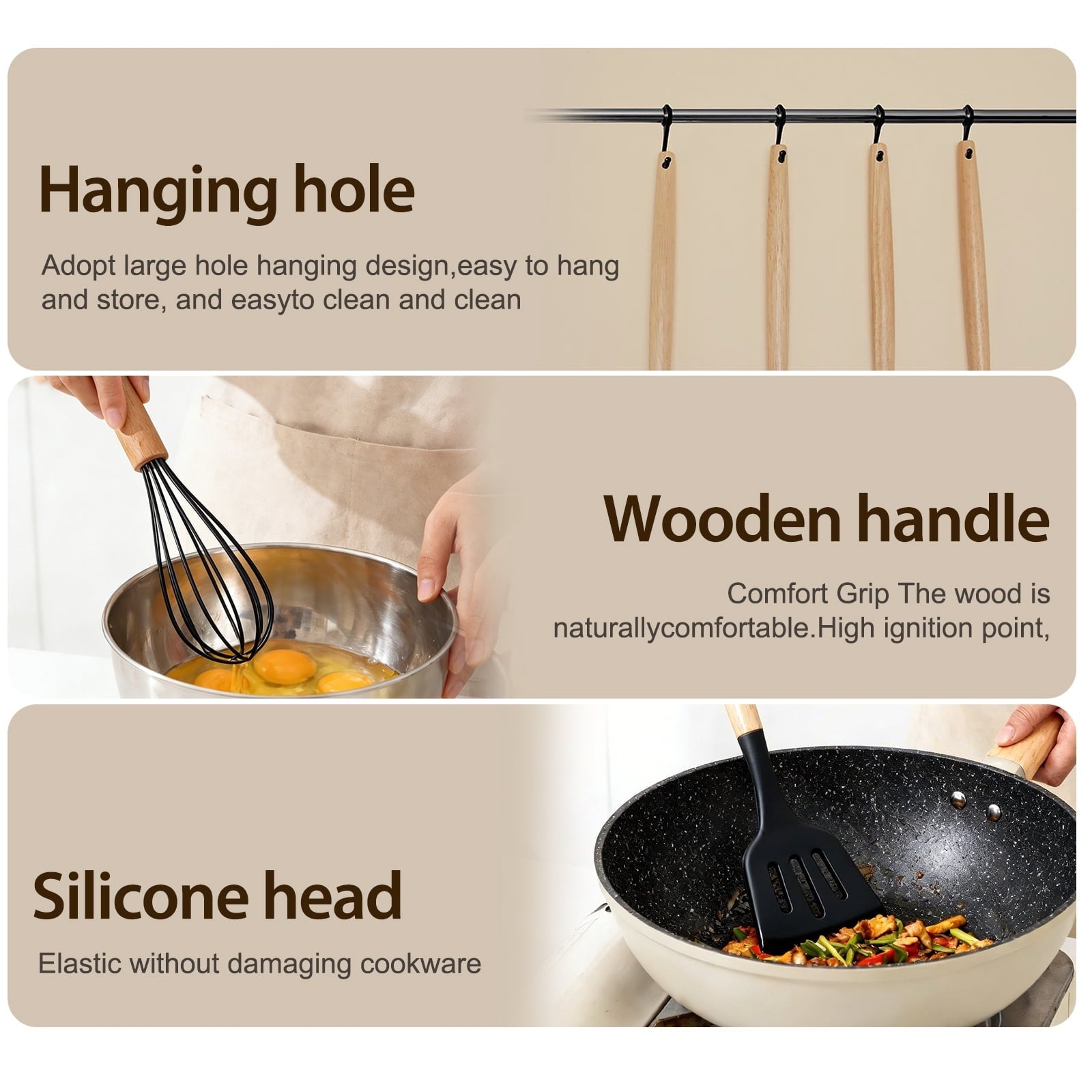 Premium Silicone Silicone Cooking Utensils Set, Heat Resistant Kitchen Cooking Utensils Set, 12 PCS Handle Silicone Kitchen Gadgets Ut... - Premium Stainless Steel Cooking Utensil for Non-Stick Pots Detail