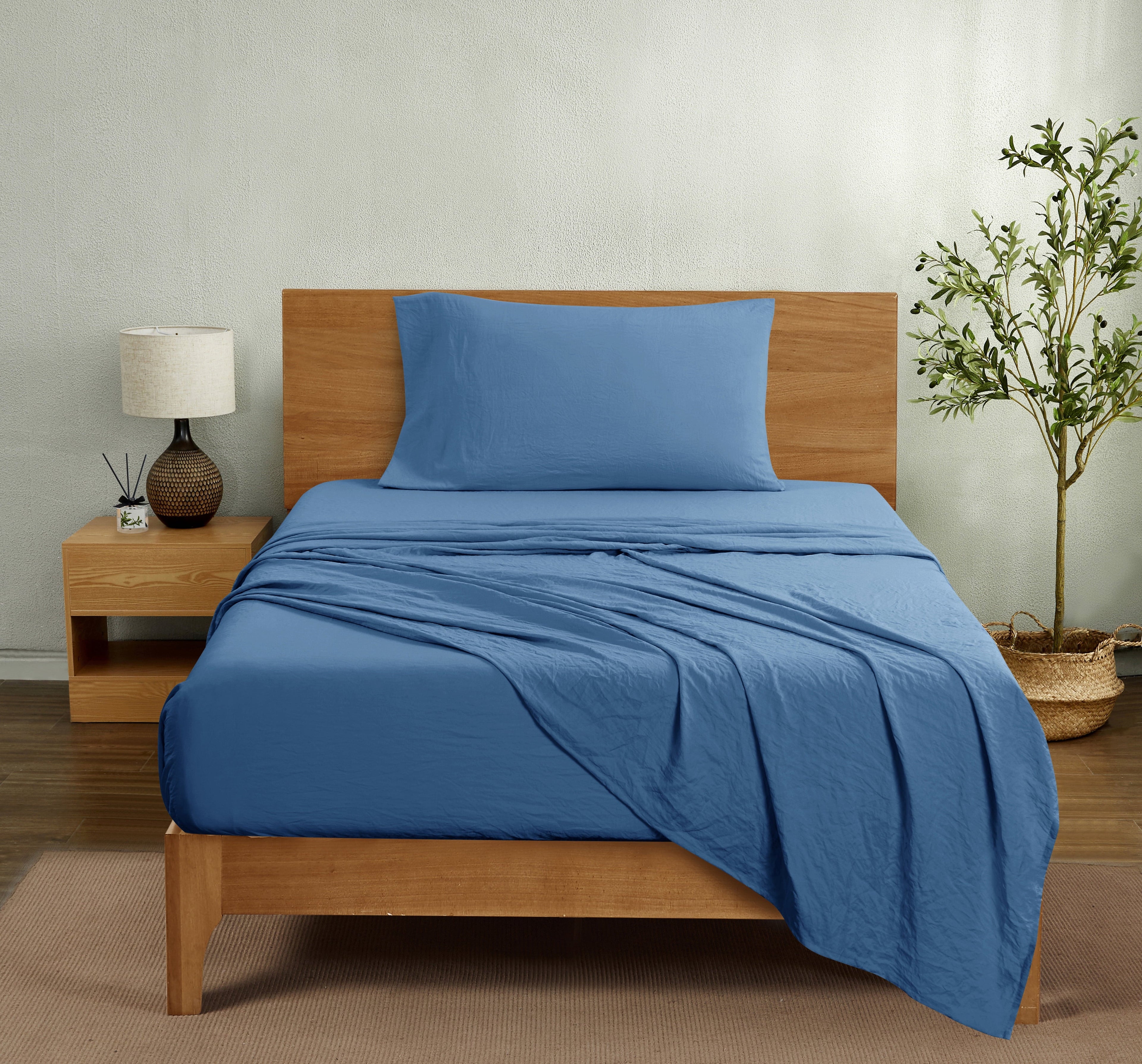 Premium Egyptian Cotton Ultra Soft Microfiber Bed Sheet Set, Twin-XL, Indigo, 3 Piece - Breathable Egyptian Cotton Flat & Fitted Sheets Detail