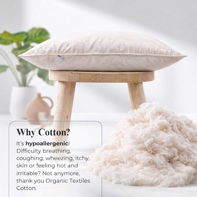 Orthopedic Support 100% Organic Cotton Pillow with Organic Cotton Cover - GOTS CERTIFIED - Adjustable Loft, Head Neck Pain Relief, Back ... - Orthopedic Shredded Foam Bed Pillow Set Detail