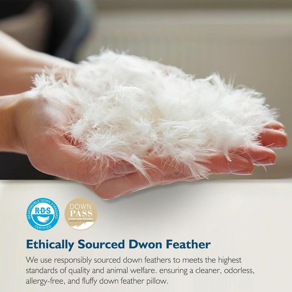 Fluffy Shredded Hypoallergenic 3‑Chamber Goose Feather Down Core Bed Pillows, Standard Size Set of 2, With Microfiber Surround, Soft-... - Orthopedic Shredded Foam Bed Pillow Set Detail