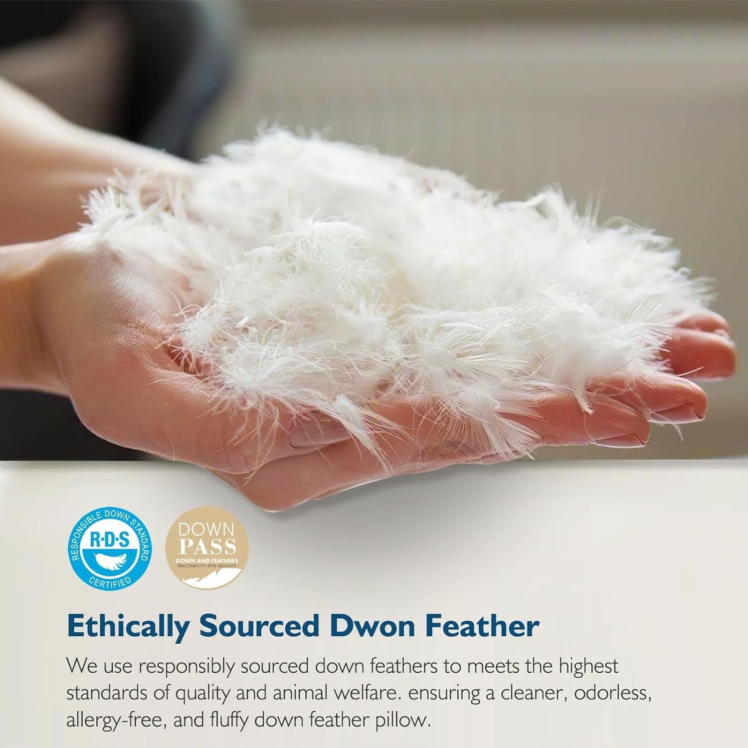 Fluffy Shredded Hypoallergenic 3‑Chamber Goose Feather Down Core Bed Pillows, Standard Size Set of 2, With Microfiber Surround, Soft-... - Orthopedic Shredded Foam Bed Pillow Set Detail