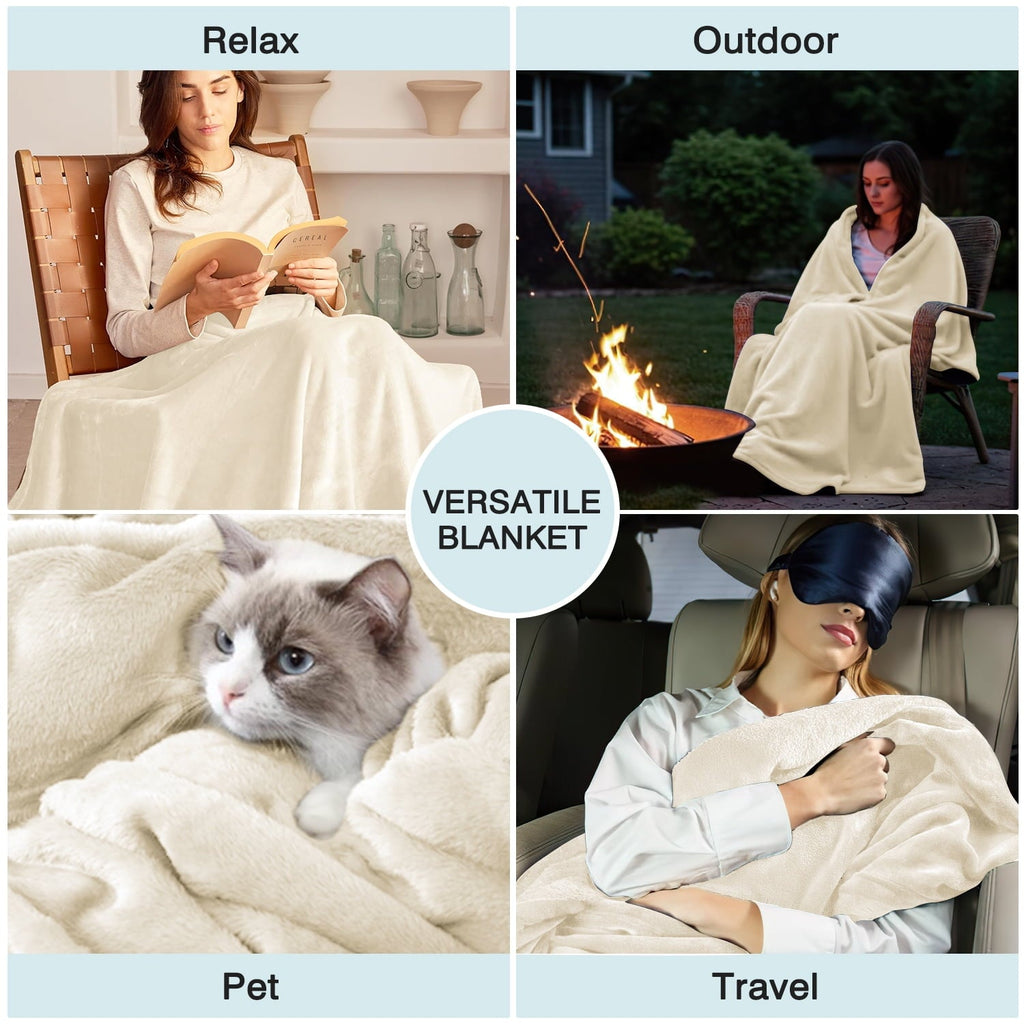 Cozy Fleece Throw Blanket for Couch, Ultra Soft Cream White Throws for Travel Camping Sofa Bed, Lightweight Cozy Bed Blanket for ... - Cozy Fleece Throw Blanket for Couch & Bed Detail