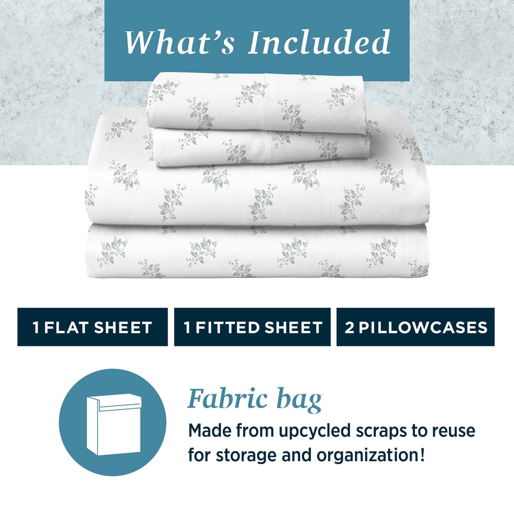 Ultra-Soft 100% Cotton Percale 4-Piece Queen Size Deep Pocket Printed Bed Sheets Set, 1 Fitted, 1 Flat Sheet with 2 Pillowcases,... - Luxury Bed Sheet Set with Deep Pockets Detail