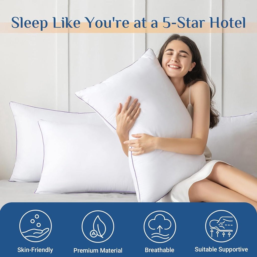 Fluffy Shredded Set of 4, Cooling and Supportive Bed with Super Soft Down Alternative Fill, Luxury Fluffy Hotel Quality for Side, Bac... - Ergonomic Memory Foam Pillow for Neck Pain Support Detail