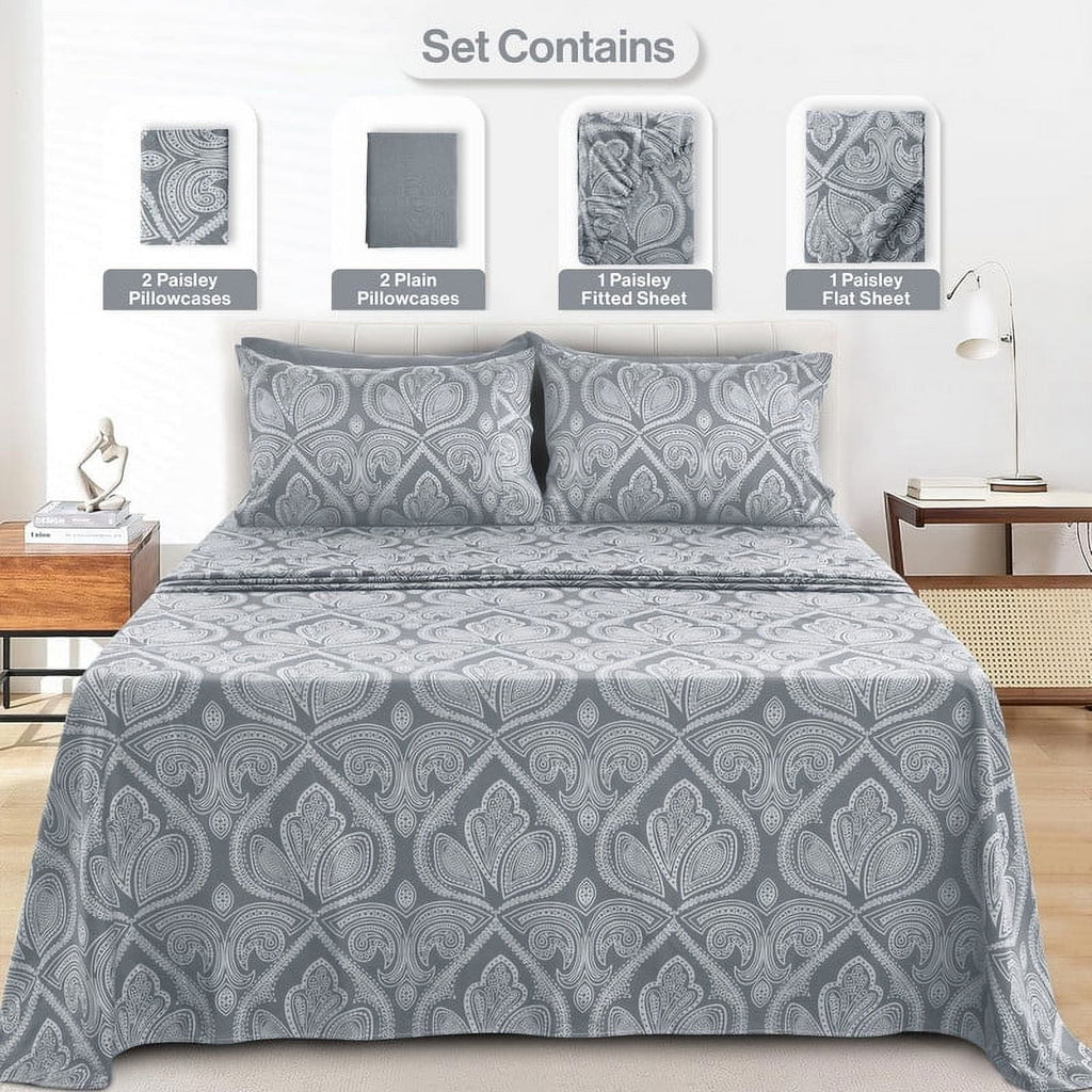 Breathable Luxury 6-Piece Bed Sheet Set, Deep Pocket Queen Sheets Up to 16 Inch, 1 Flat Sheet , 1 Fitted Sheet & 4 Pillowcases (Queen, ... - Luxury Bed Sheet Set with Deep Pockets Detail