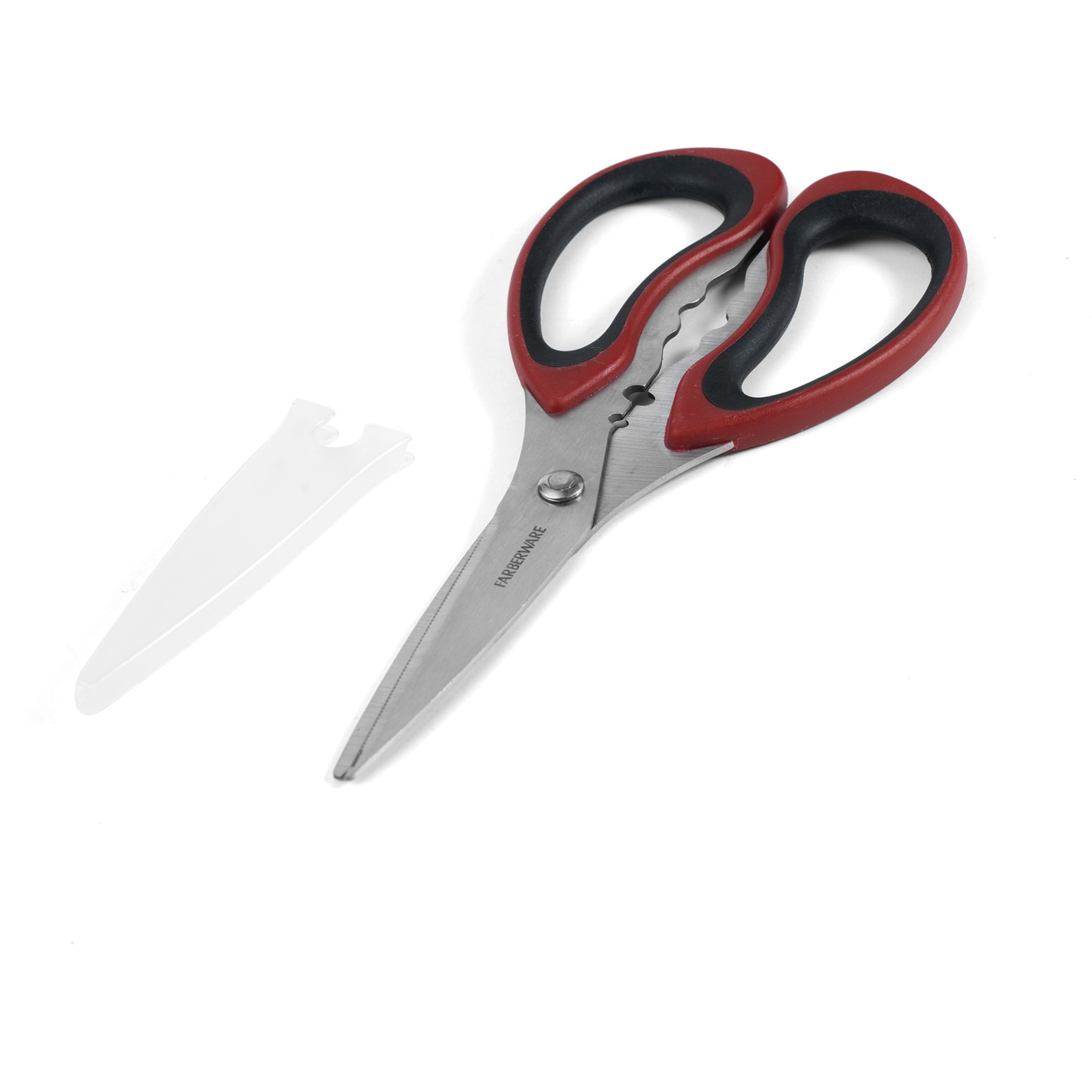 Ergonomic Manual Stainless Steel Kitchen and Herb Shears with Red and Black Handle - Premium Stainless Steel Garlic Presser & Peeler Detail