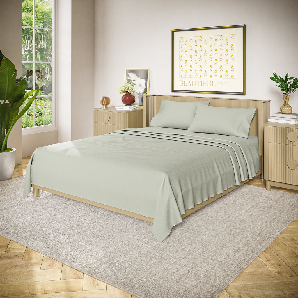 Premium Egyptian Cotton Solid 4-Piece 100% Cotton Washed Percale Sage Green Sheet Set, Full - Cooling Hotel Quality Bedding Sheets and Pillowcases Detail