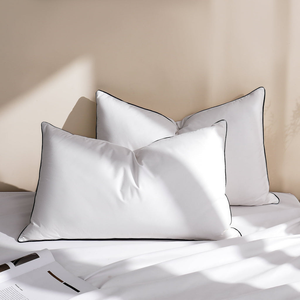 Orthopedic Support Feather Down Pillows Set of 2, Medium Firm Hotel Bed Pillow 2 Pack, Queen Size, 20 x 30 in. - Ergonomic Memory Foam Pillow for Neck Pain Support Detail