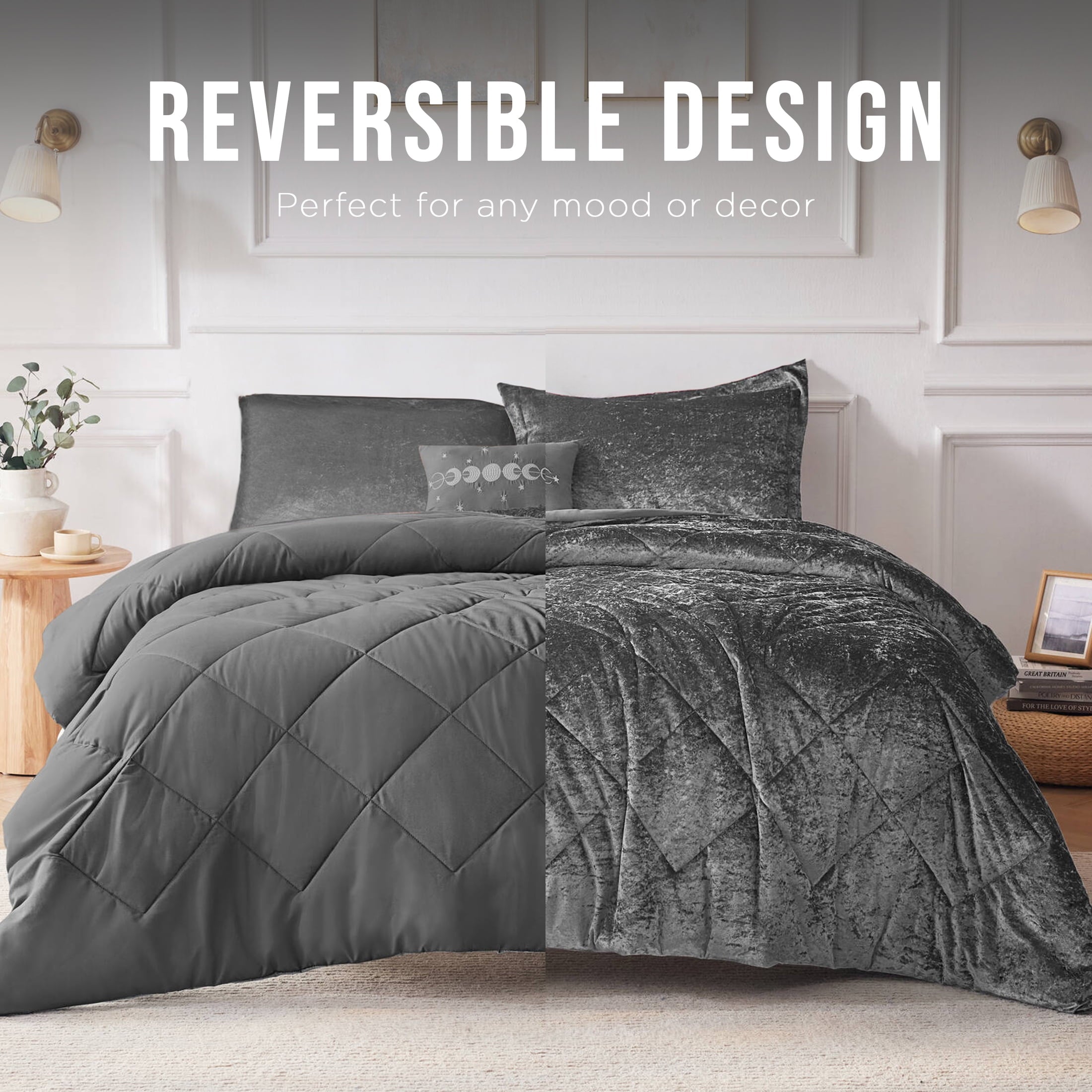 All-Season King/Cal King Size Comforter Sets, Velvet Bedding Comforter Set for All Seasons, Grey Bedding Set with Decor Pillow, ... - Luxurious Quilted Duvet Cover Set Detail