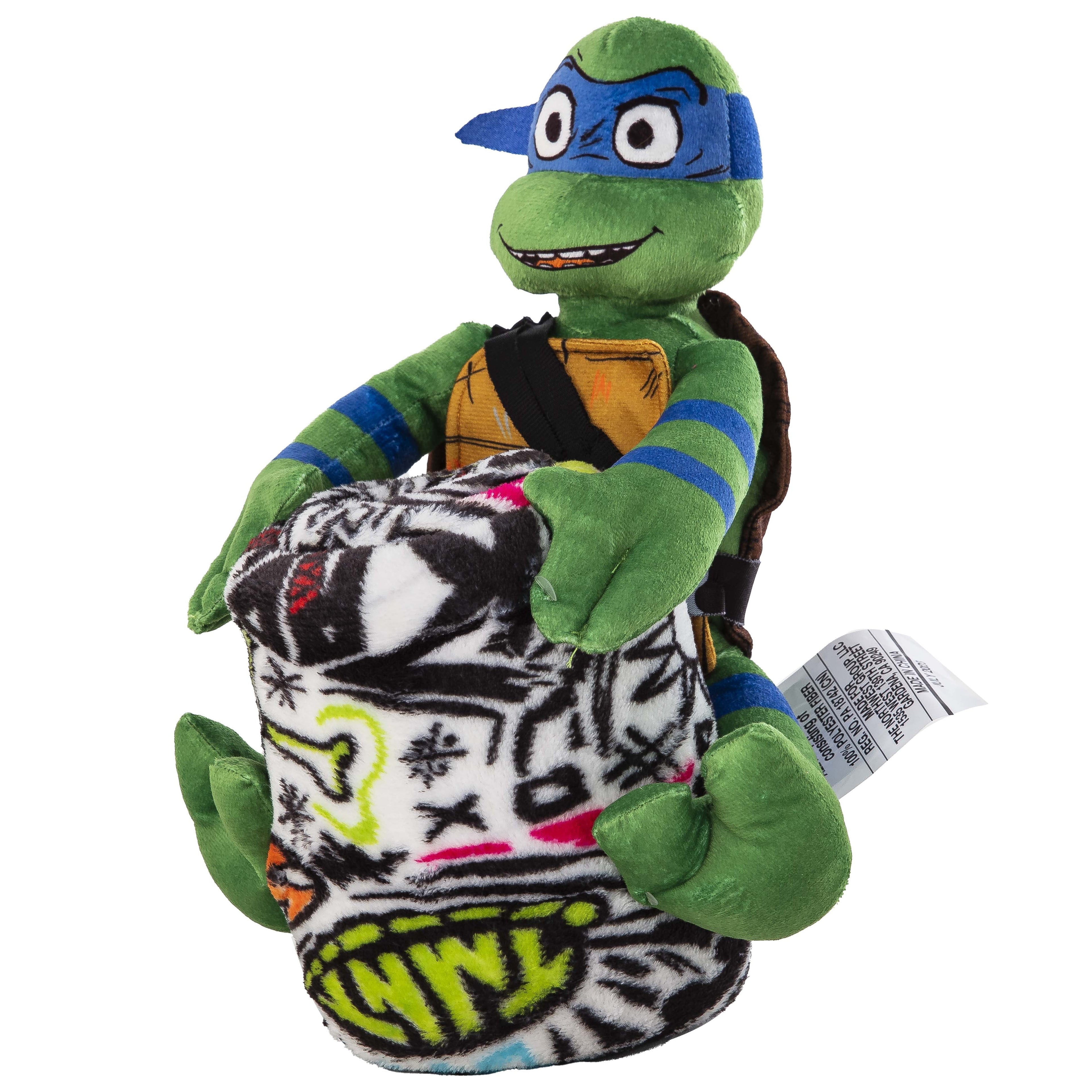 Decorative Knitted Teenage Mutant Tutles Sketched Out Kids Silk Touch Throw Blanket with Plush Hugger – Ultra Soft Plush Character Pillo... - Super Soft Reversible Sherpa Flannel Blanket Detail
