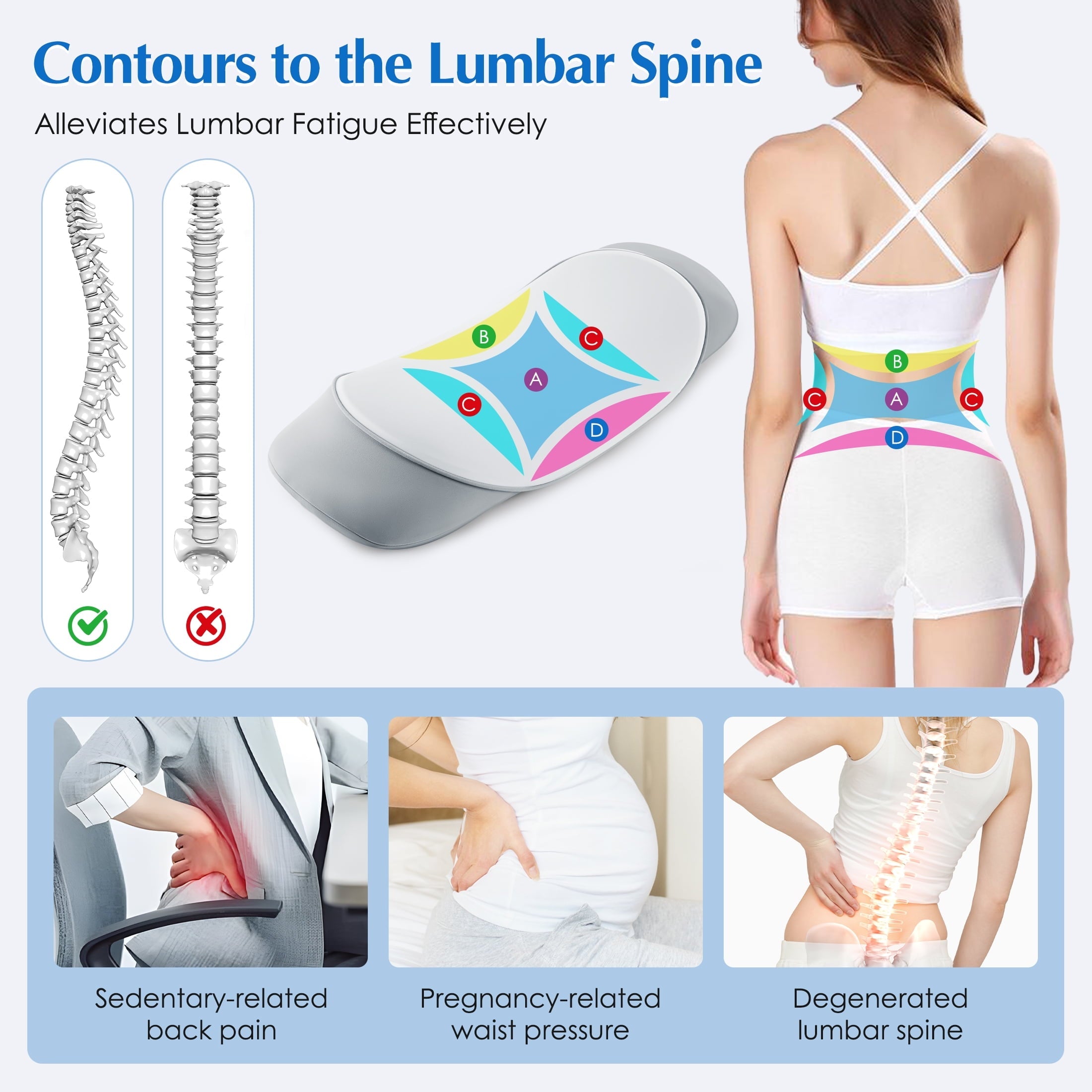 Orthopedic Support Lumbar Support Pillow for Bed Memory Foam Lower Back Pain Relief, Adjustable Waist Pillow for Sleeping & Side Sleeper... - Ergonomic Memory Foam Pillow for Neck Pain Support Detail