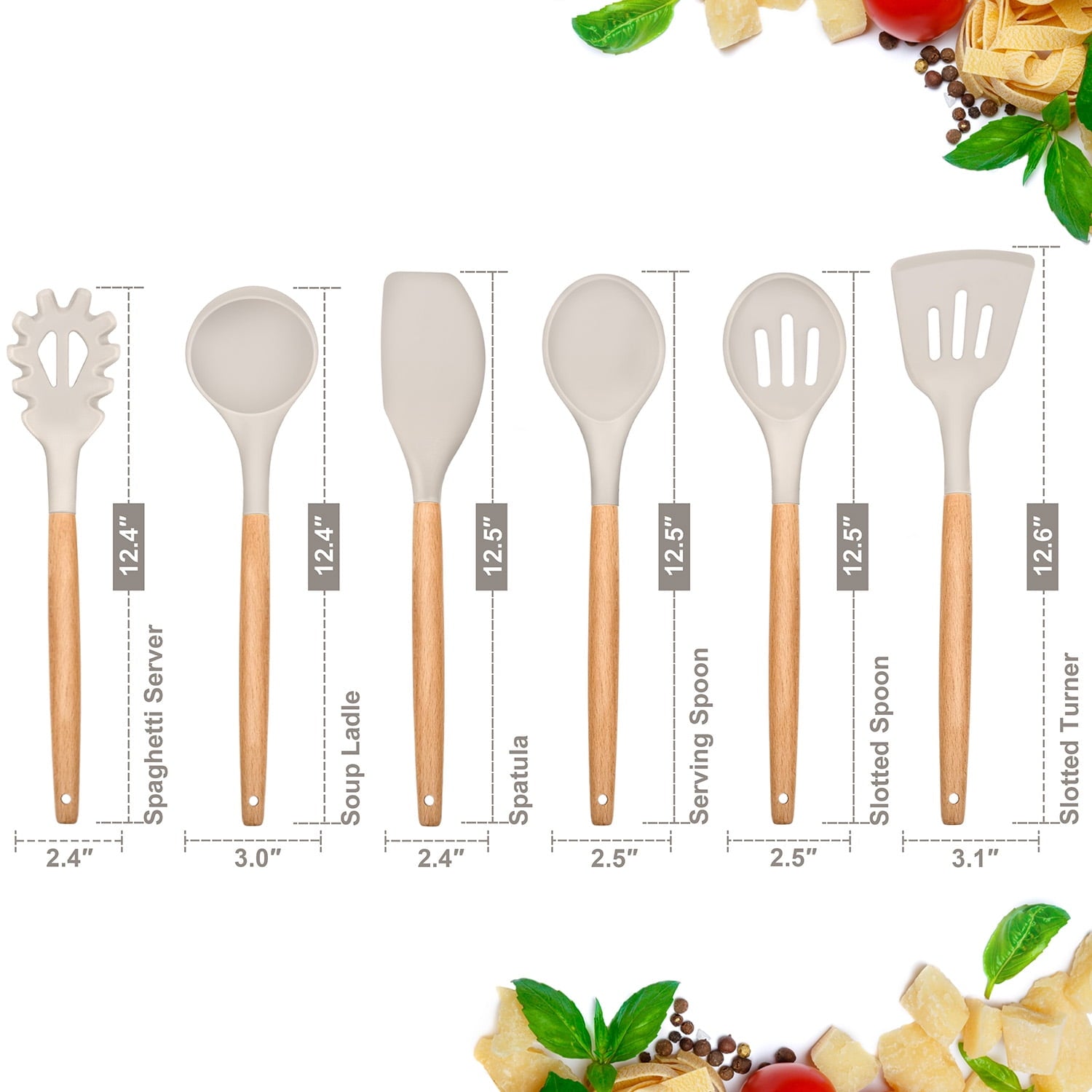 Non-Stick Safe Kitchen Utensils Set of 6, Silicone Cooking Utensils with Wooden Handle, Non-Stick Cookware & Heat Resistant, Include... - Heat-Resistant Silicone Cooking Spatula Turner Detail