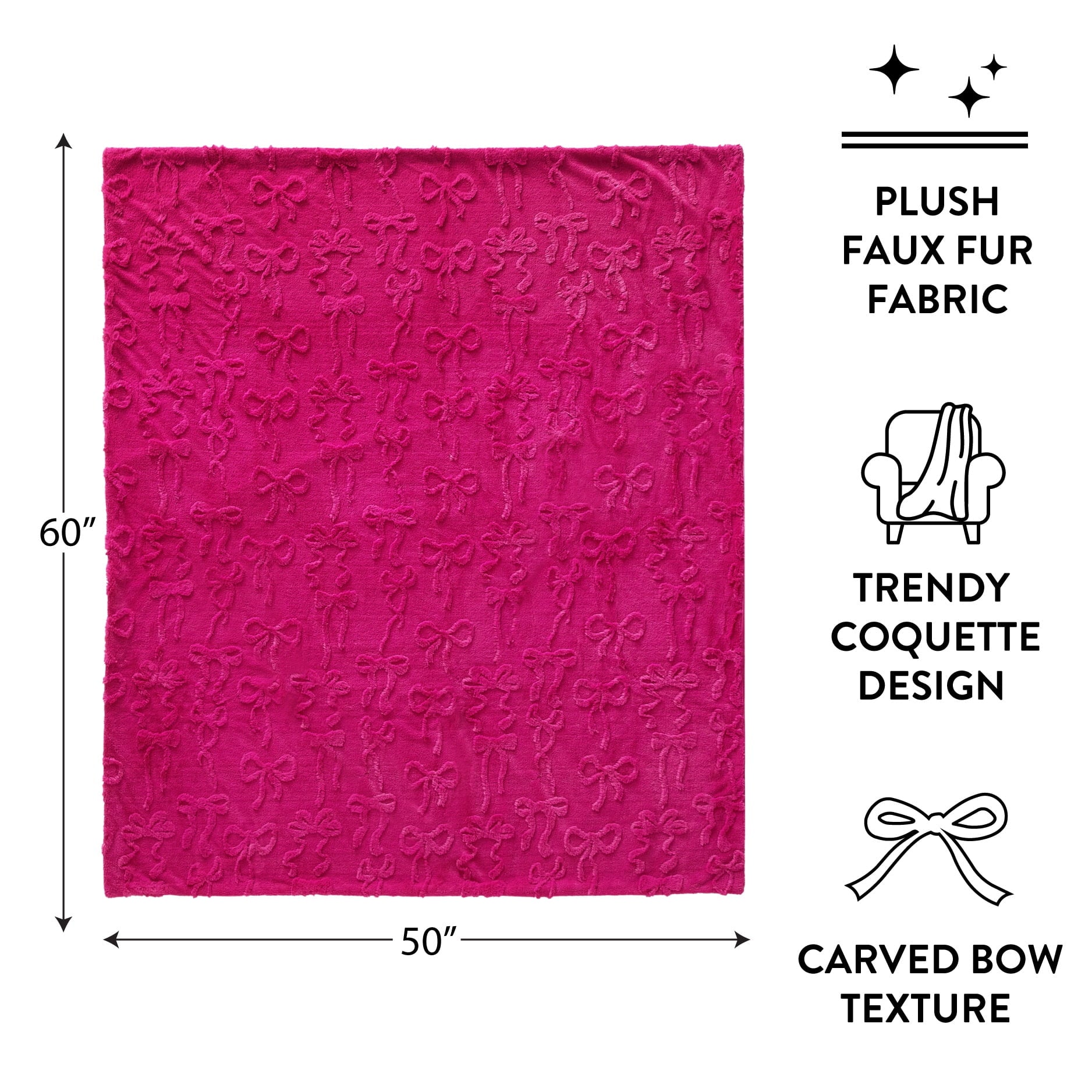 Decorative Knitted Gen Z 50" x 60"Carved Bow Faux Fur Throw - Cozy Fleece Throw Blanket for Couch & Bed Detail