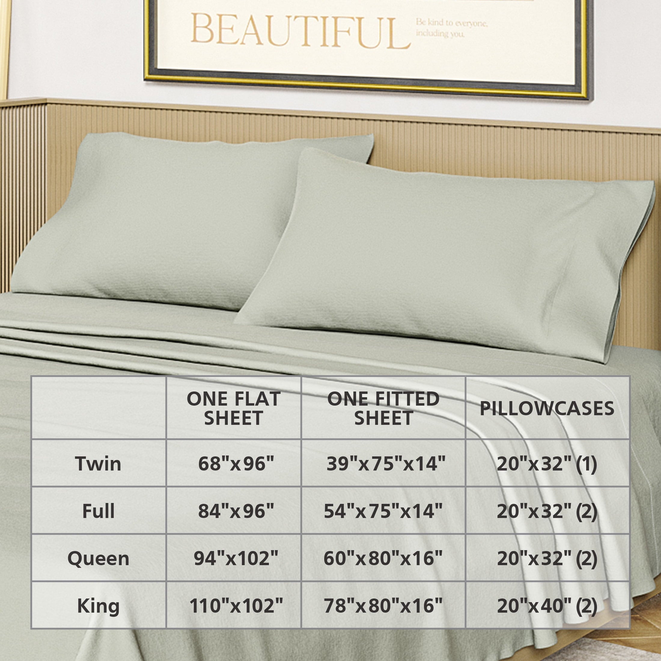 Premium Egyptian Cotton Solid 4-Piece 100% Cotton Washed Percale Sage Green Sheet Set, Full - Cooling Hotel Quality Bedding Sheets and Pillowcases Detail