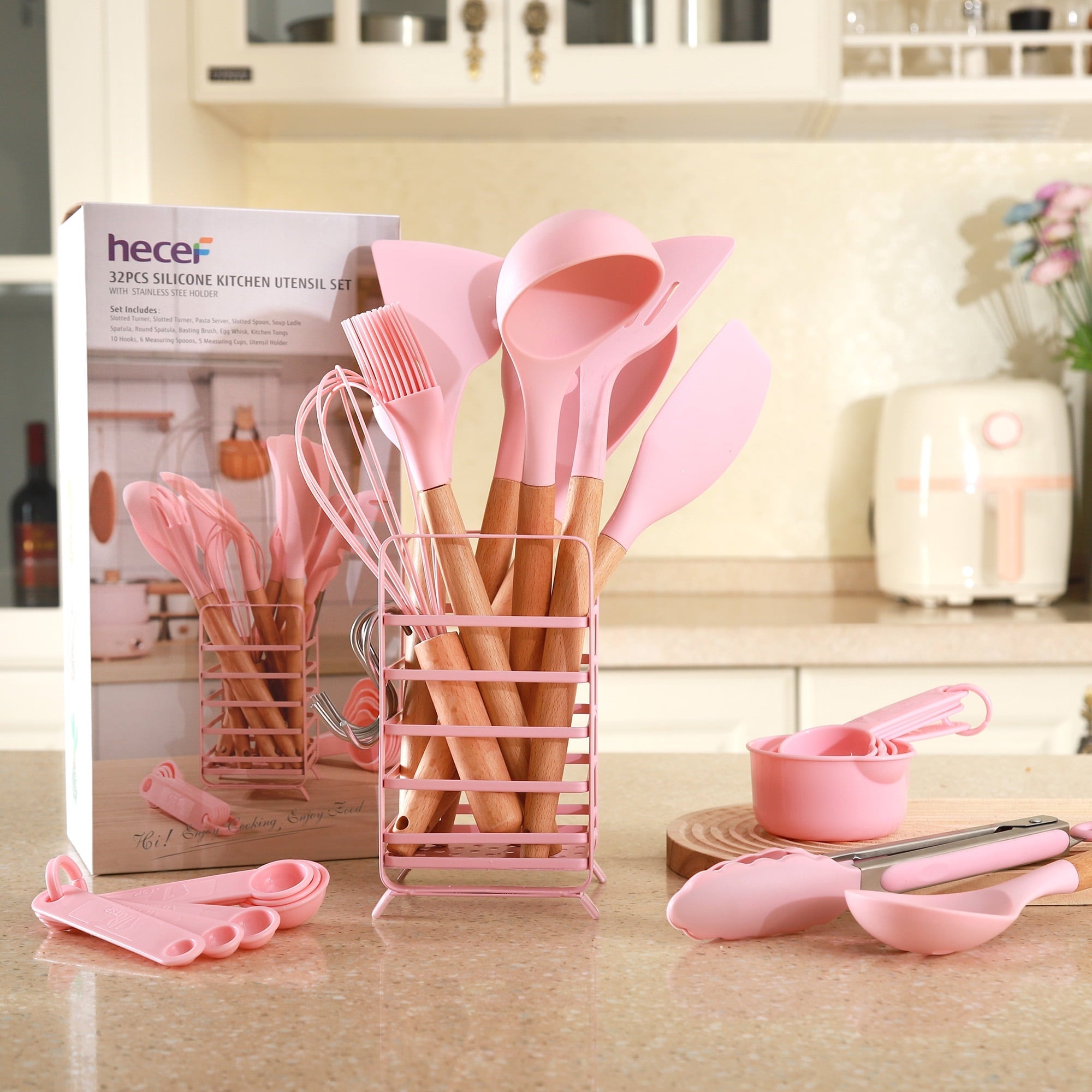 Ergonomic Cooking 32 PCS Silicone Cooking Utensils Set, 446°F Heat Resistant for Nonstick Cookware - Premium Stainless Steel Cooking Utensil for Non-Stick Pots Detail