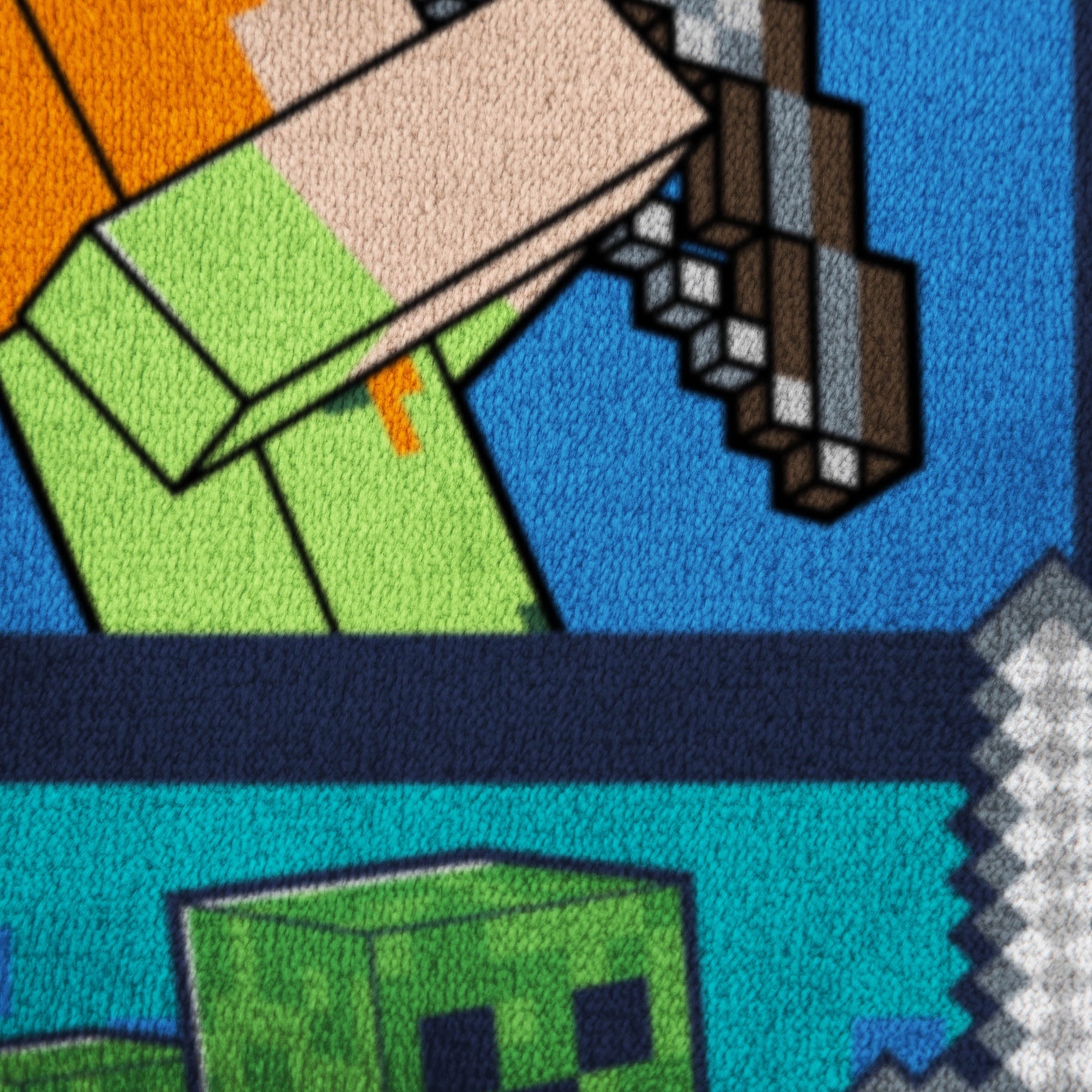 Cozy Fleece Minecraft Kids Twin/Full Blanket, 62 x 90, Microfiber, Green and Blue - Lightweight Plush Warm Blanket for All Seasons Detail
