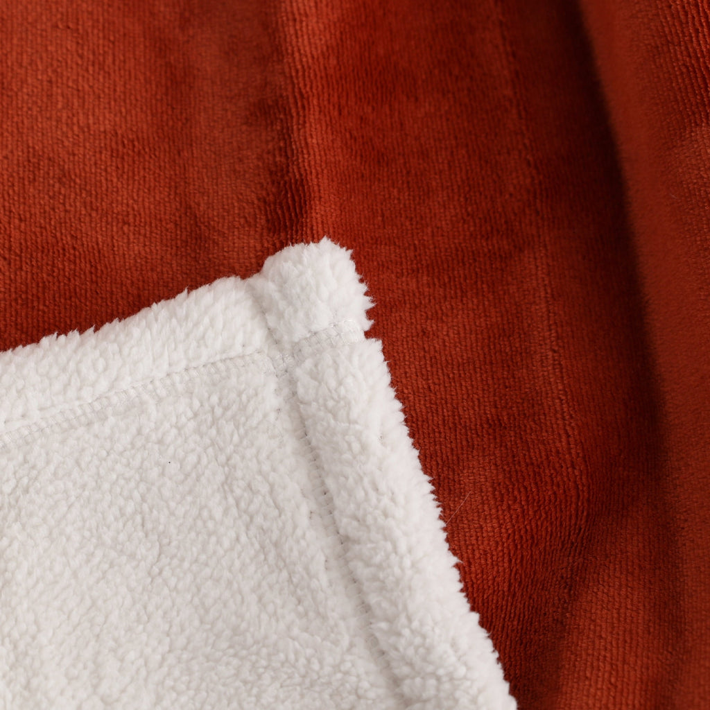Reversible Sherpa Reversible Printed Velvet Plush and Hampshire Faux Shearling Soft Throw Blanket, Standard Size, Auburn Sun - Cozy Fleece Throw Blanket for Couch & Bed Detail