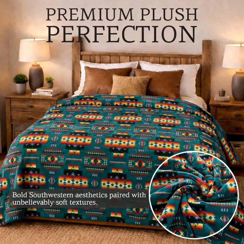 Decorative Knitted Sacred Thread Fleece Blanket South Western, Reversible Mexican, Vibrant Aztec Blankets and Throws for Aztec Decor for... - Cozy Fleece Throw Blanket for Couch & Bed Detail