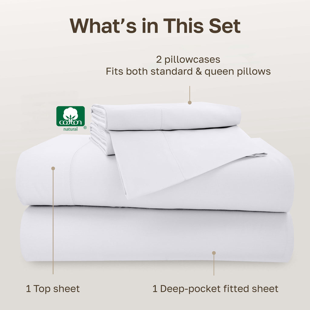 Wrinkle-Resistant 500-Thread-Count 100% Cotton Sheet White Queen-Sheets Set, 4-Piece Extra Long-Staple Combed Cotton Bedding Sheets for... - Cooling Hotel Quality Bedding Sheets and Pillowcases Detail