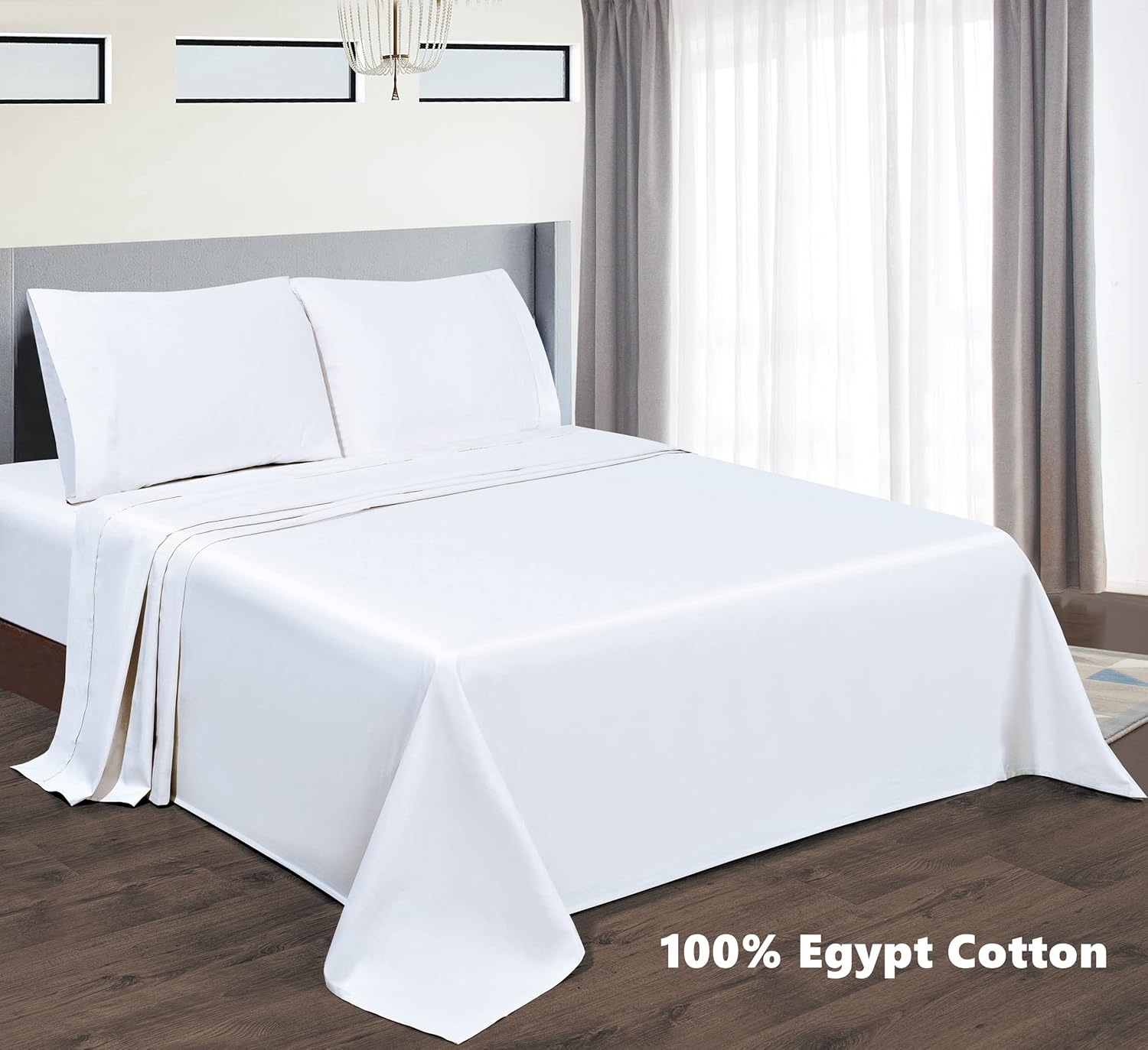 Wrinkle-Resistant Bed Sheets Set 4 Pieces, 600 TC 100% Egyptian Cotton Bed Sheets, Breathable, Soft & Silky Sateen Weave Fits Mattress ... - Premium Ultra-Soft Pillowcase Pair for Sleeping Detail