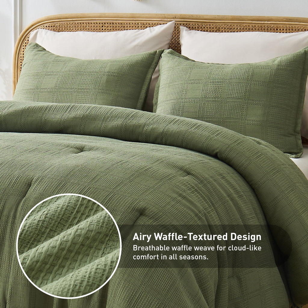 Luxurious Quilted Waffle Weave Comforter Set with Throw Blanket for Couch, 5-Piece King/Cal King Size Lightweight Comforter Bet Set for... - Luxurious Quilted Duvet Cover Set Detail