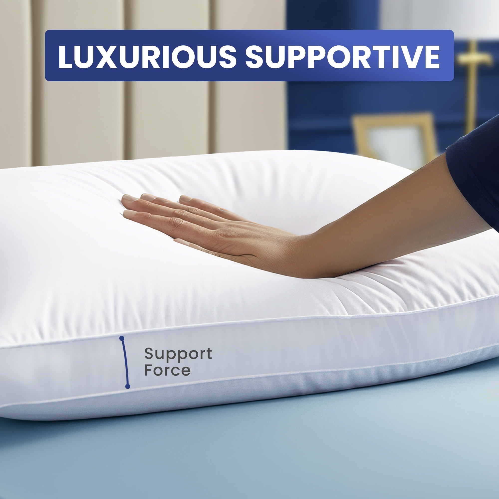 Orthopedic Support Queen Bed Pillow, 26"L x 18" W, Set of 2, Soft and High-Quality, Gusseted Pillow for All Sleep Positions (White) - Orthopedic Shredded Foam Bed Pillow Set Detail