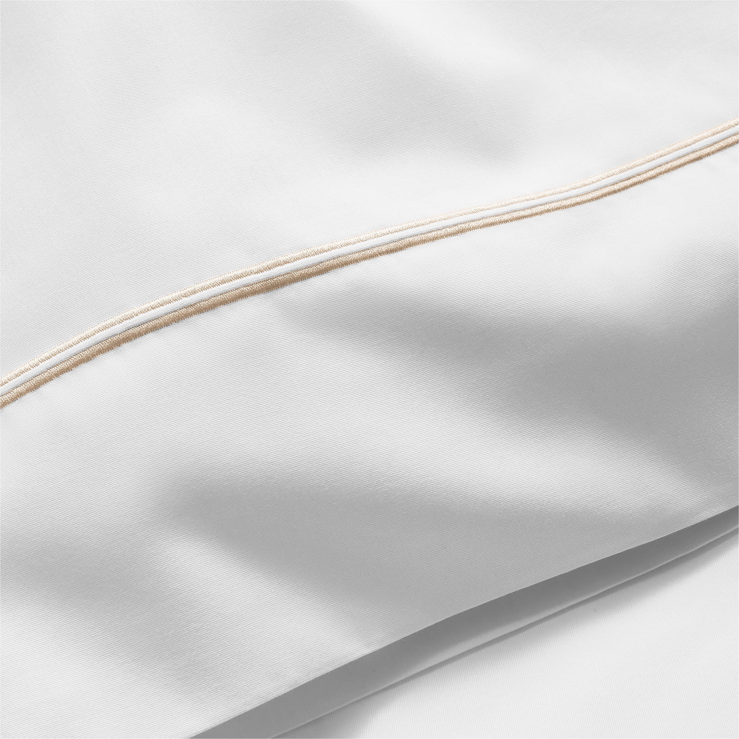 Breathable Luxury 4-Piece 300 Thread Count White Pima Cotton Bed Sheet Set with Tan Hem, Full , Adult/Teen - Cooling Hotel Quality Bedding Sheets and Pillowcases Detail