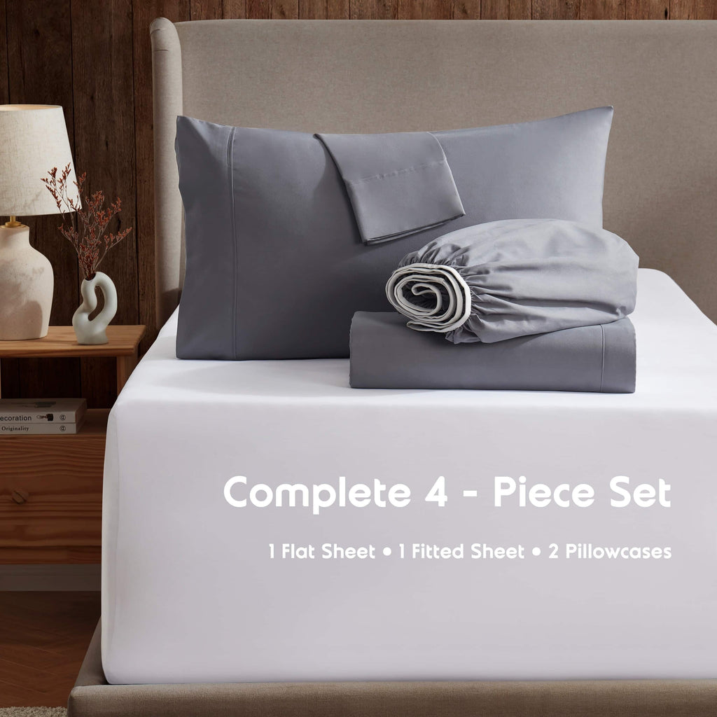 Breathable Luxury Queen Sheets Set, 1800 Series 4 Piece Sheets , Luxury Soft Microfiber Queen Size Bed Sheets Set, Gray - Luxury Bed Sheet Set with Deep Pockets Detail
