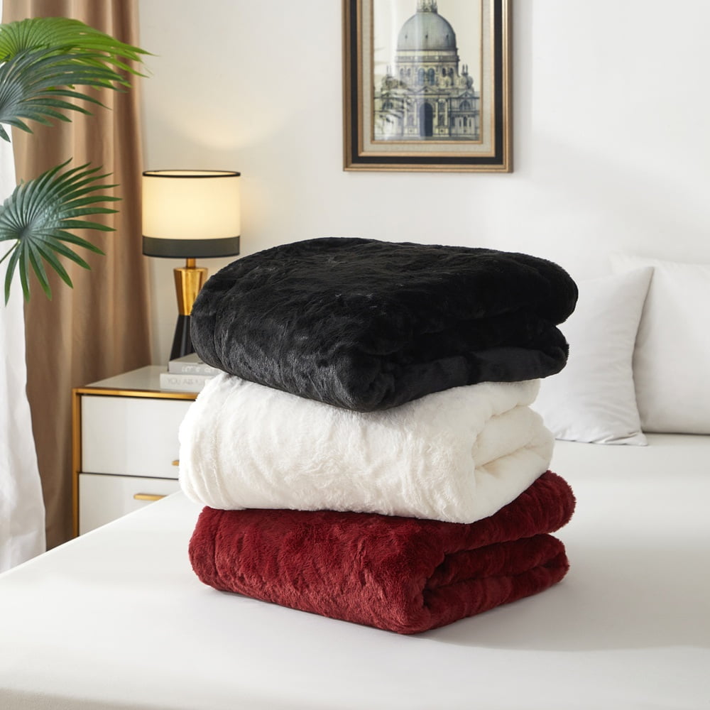 Decorative Knitted Cozy Faux Fur Super Soft luxury Blanket, Full/Queen, Luscious Merlot - Luxury Knitted Decorative Throw Blanket with Fringes Detail