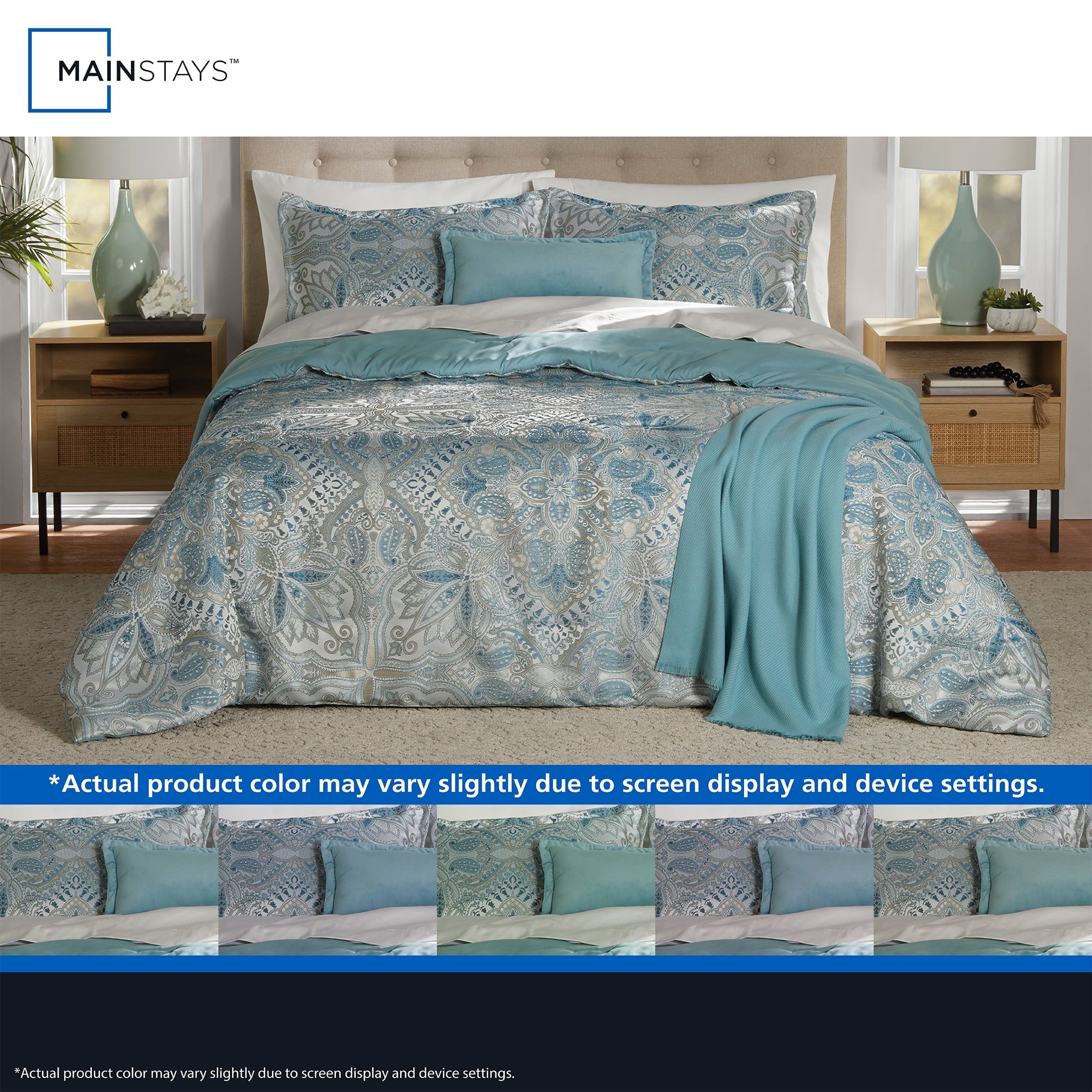 Hypoallergenic Cloud Full/Queen Comforter Set, All-Season, 5-Piece, Teal Jacquard Medallion - Hypoallergenic Ultra-Fluffy Quilt for Winter Detail