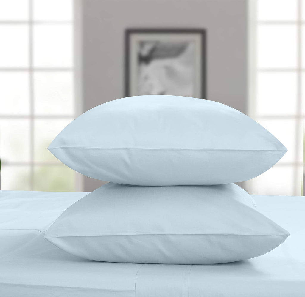 Premium Egyptian Cotton 100% Cotton King Bed Sheets Set - 4-Piece, 300 Thread Count, Lightweight Sateen, Light Blue - Cooling Hotel Quality Bedding Sheets and Pillowcases Detail