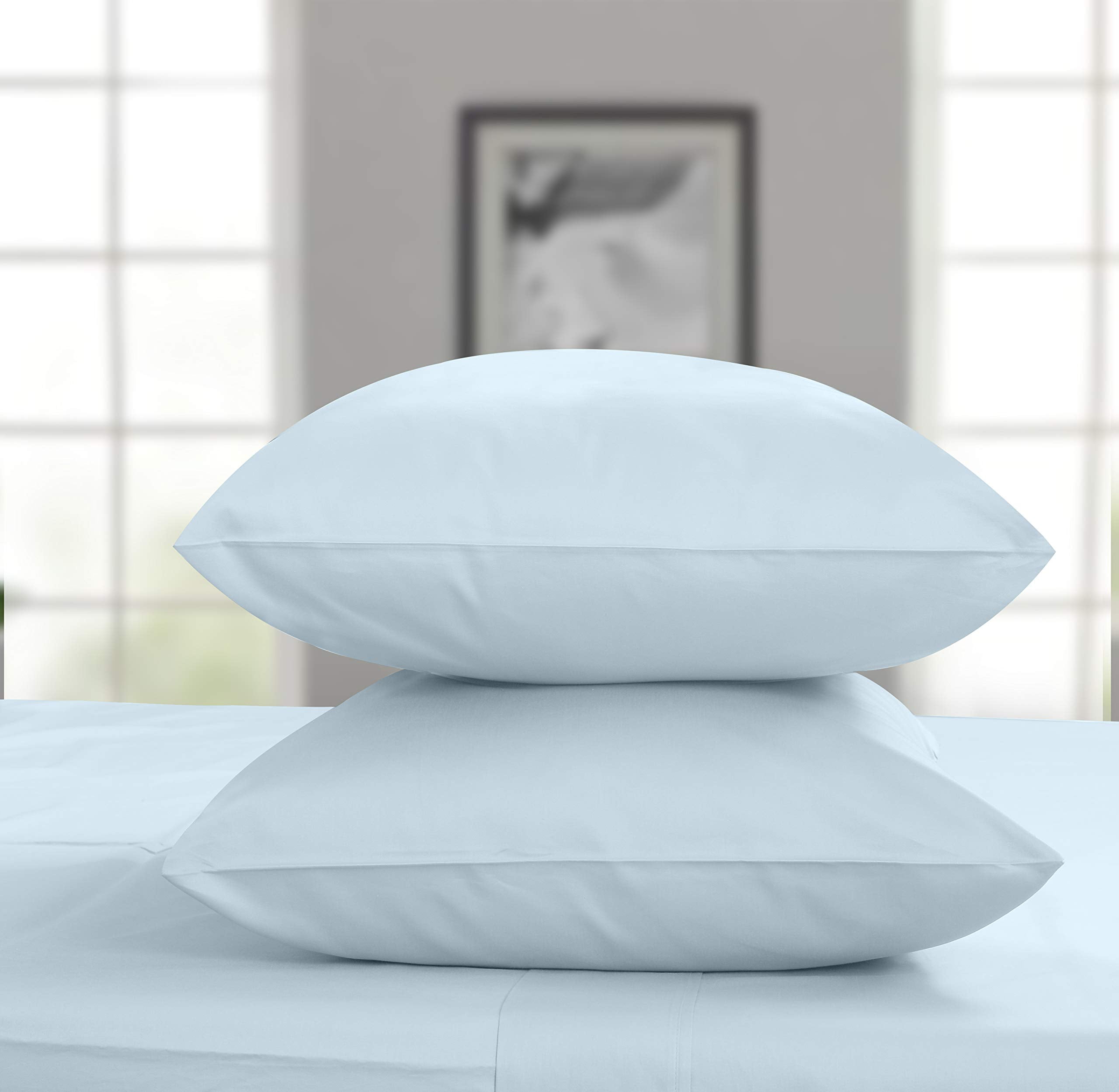 Premium Egyptian Cotton 100% Cotton King Bed Sheets Set - 4-Piece, 300 Thread Count, Lightweight Sateen, Light Blue - Cooling Hotel Quality Bedding Sheets and Pillowcases Detail