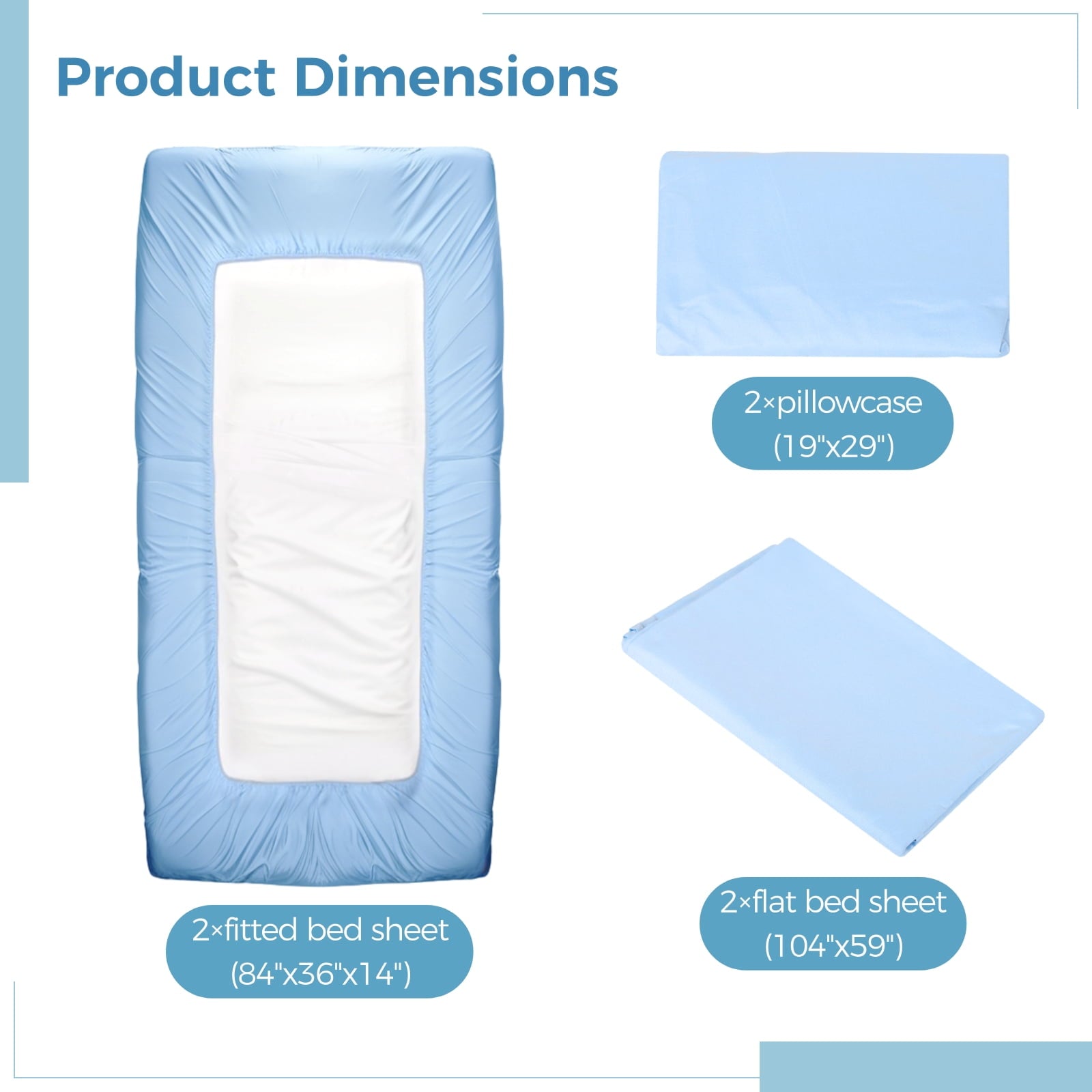 Breathable Luxury 6 Pcs Hospital Bed Sheets Set, Includes 2 Fitted Sheet 84x36x14", 2 Flat Sheets 104x59", 2 Pillowcases 19x29", Soft B... - Premium Ultra-Soft Pillowcase Pair for Sleeping Detail