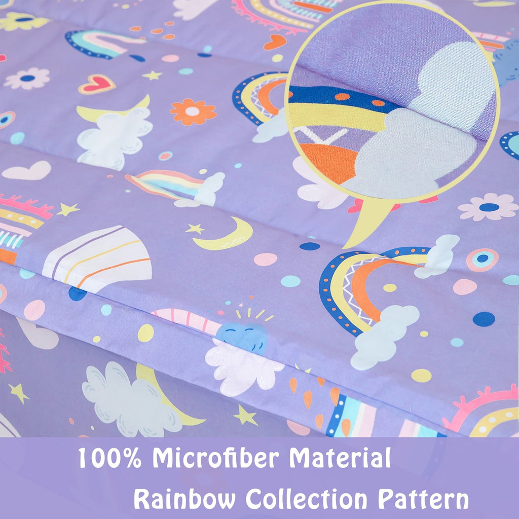 Hypoallergenic Cloud Zipper Kids Comforter Set, 3-Piece Purple Twin Bed in a Bag, Cartoon Rainbow Stars Flowers Printed Zip Up Comforter S... - All-Season Down Alternative Comforter Insert Detail