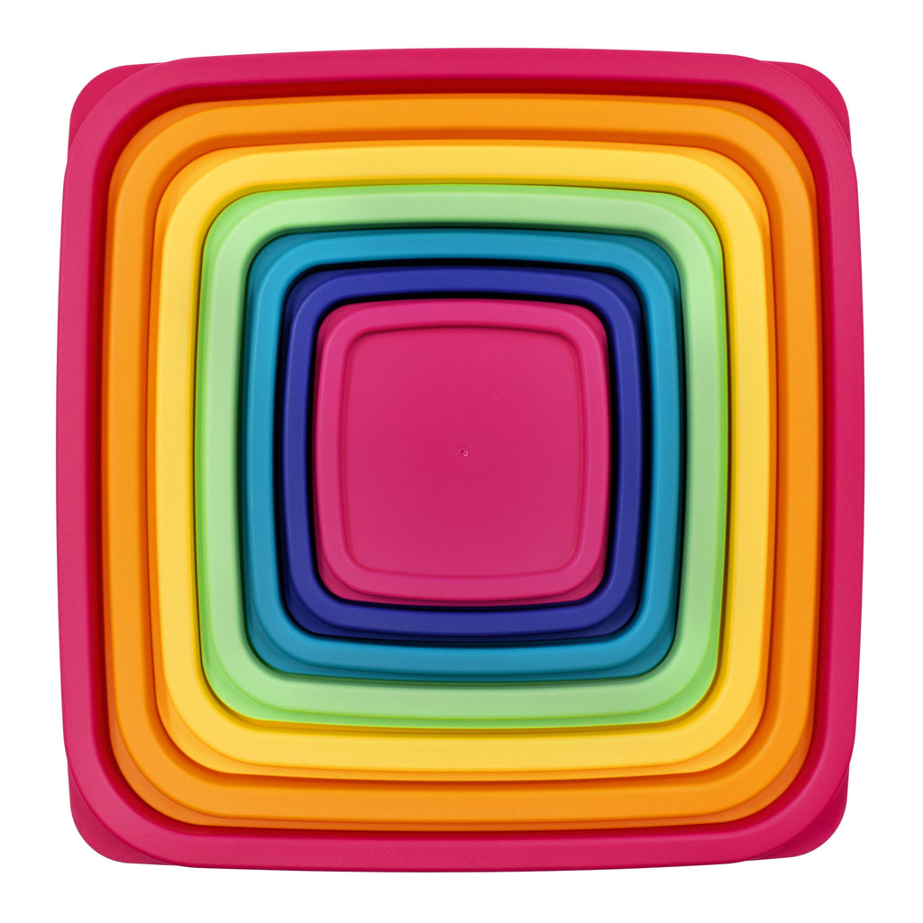 Playful Geometric Plastic Rainbow Food Storage Set, Multi Color, 14 Count, Best Used for Leftover Storage and Reheating - Fun Food Fidget Cookie Squishable Toy Detail