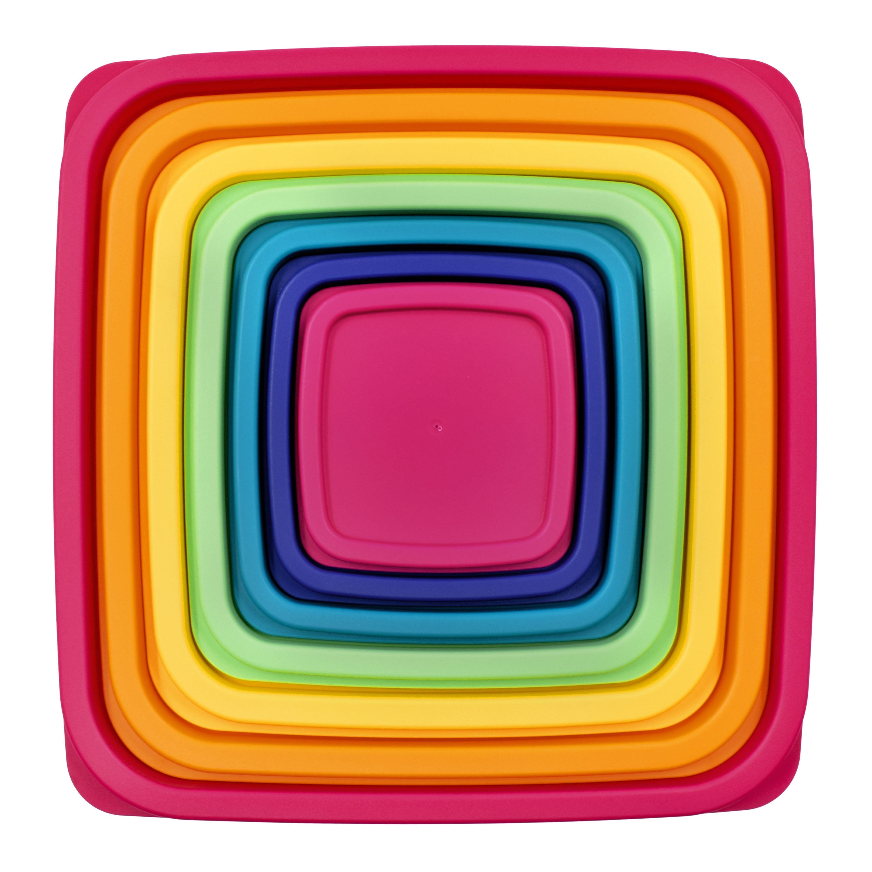 Playful Geometric Plastic Rainbow Food Storage Set, Multi Color, 14 Count, Best Used for Leftover Storage and Reheating - Fun Food Fidget Cookie Squishable Toy Detail