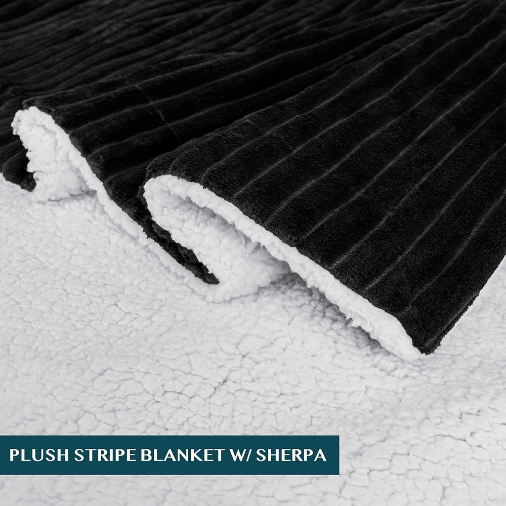 Cozy Fleece Reversible Sherpa Fleece Throw Blanket Black, Plush Flannel Throw, Ultra Soft Warm Ribbed Microfiber Blanket for Sofa... - Cozy Fleece Throw Blanket for Couch & Bed Detail