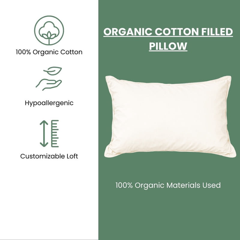 Orthopedic Support 100% Organic Cotton Pillow with Organic Cotton Cover - GOTS CERTIFIED - Adjustable Loft, Head Neck Pain Relief, Back ... - Orthopedic Shredded Foam Bed Pillow Set Detail