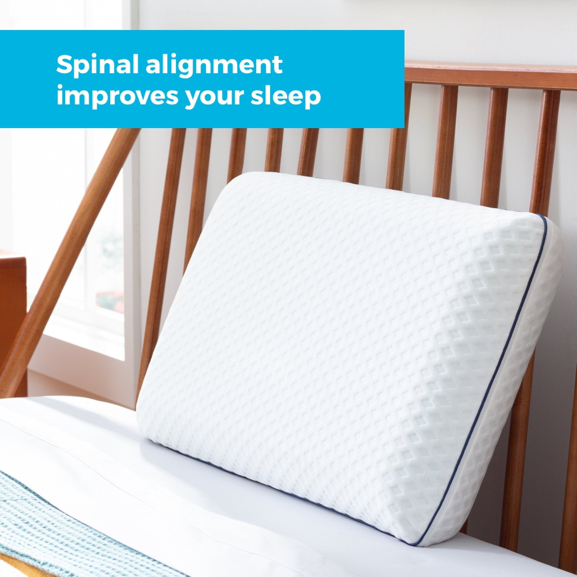 Decorative Plump Medium Feel Standard Size Ventilated Gel Memory Foam Bed Pillow with Washable Cover and Temperature Regulating Infusion - Ergonomic Memory Foam Pillow for Neck Pain Support Detail
