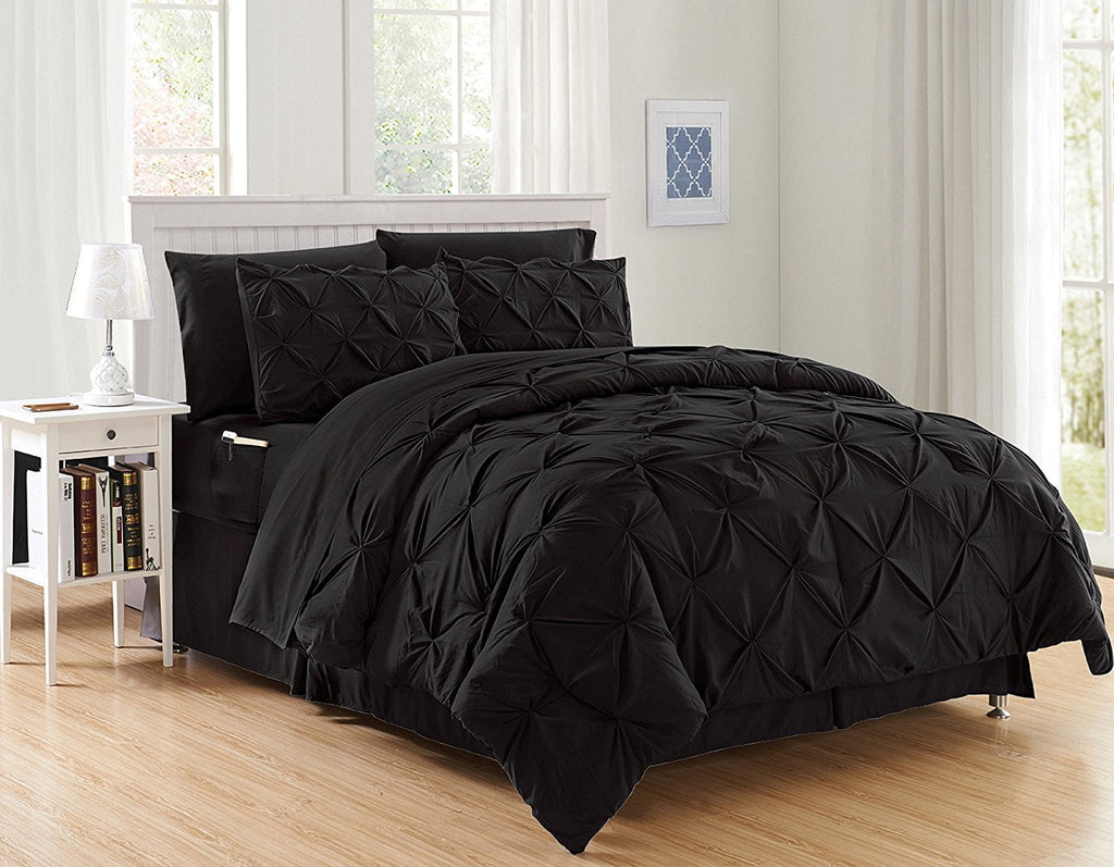 Fluffy Down Alternative 8 Pieces Prestige Soft and Comfortable Collection Comforter Set, Full/Queen, Black - Luxurious Quilted Duvet Cover Set - Default Title