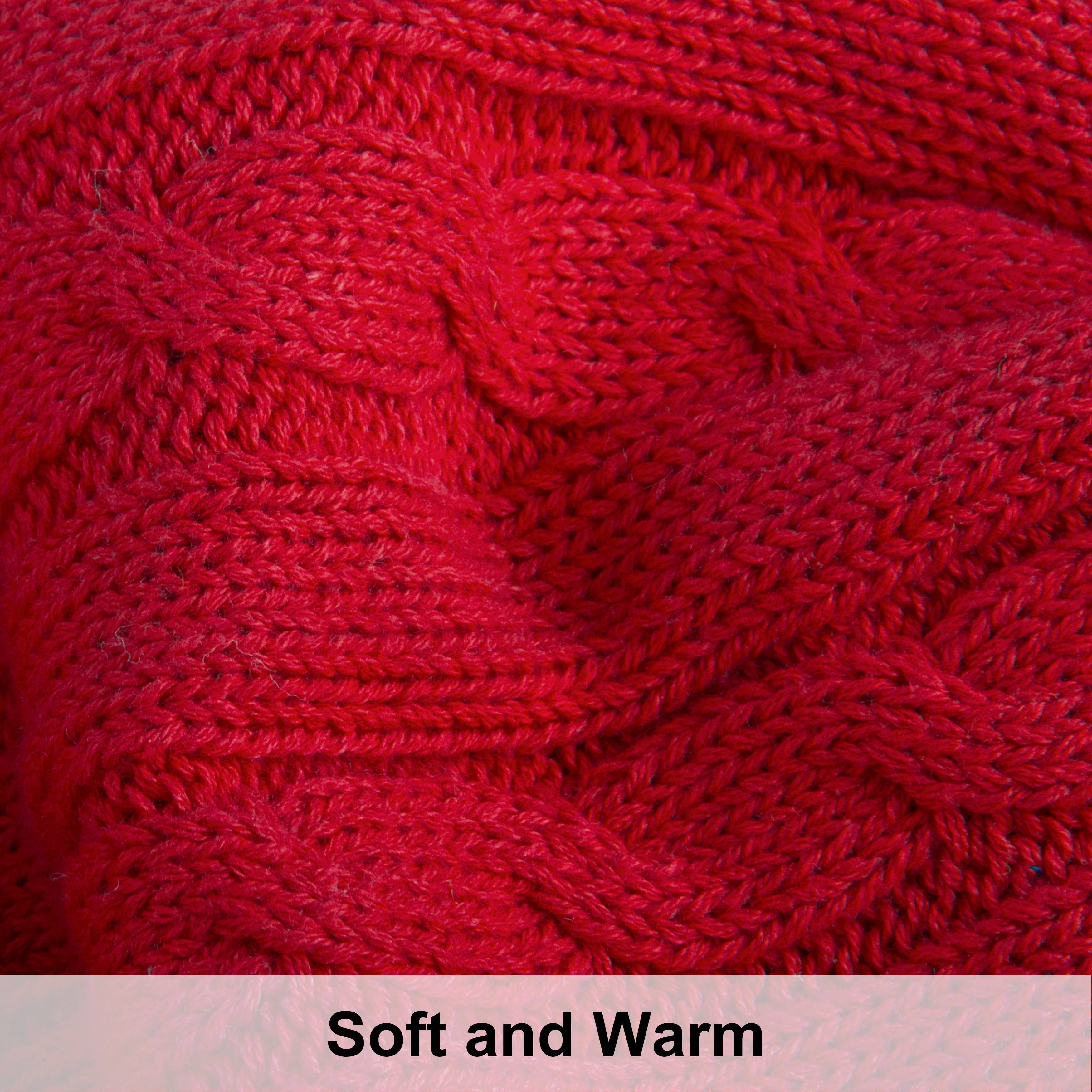 Cozy Fleece 100% Cotton Cable Knit Throw, Super Soft Warm Knitted Blanket Home Decor, 51"x67", Red - Super Soft Reversible Sherpa Flannel Blanket Detail