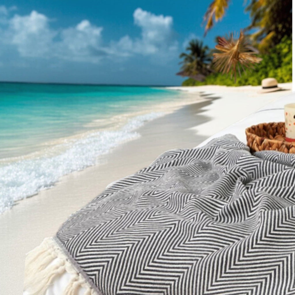 Reversible Sherpa Turkish Cotton Throw Blanket & Beach Towel, 60"x70" Boho Decorative Blanket for Couch, Bed, Sofa & Outdoor, Lightweig... - Super Soft Reversible Sherpa Flannel Blanket Detail