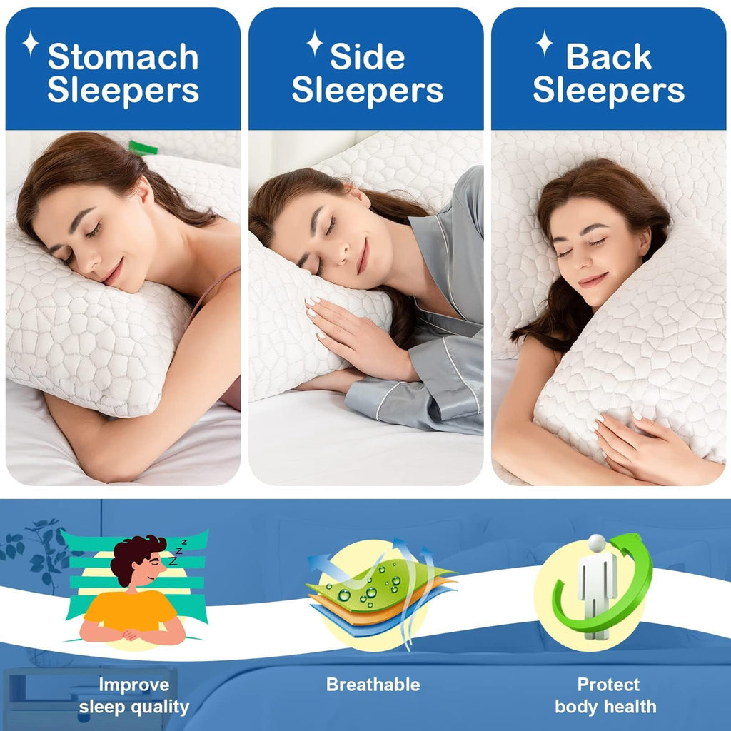 Fluffy Shredded Cooling Bed Pillows Queen Size Set of 2, Shredded Memory Foam Pillows for Sleeping 2 Pack, Adjustable Soft Firm Pillo... - Decorative Throw Pillow Cushion for Sofa & Bed Detail