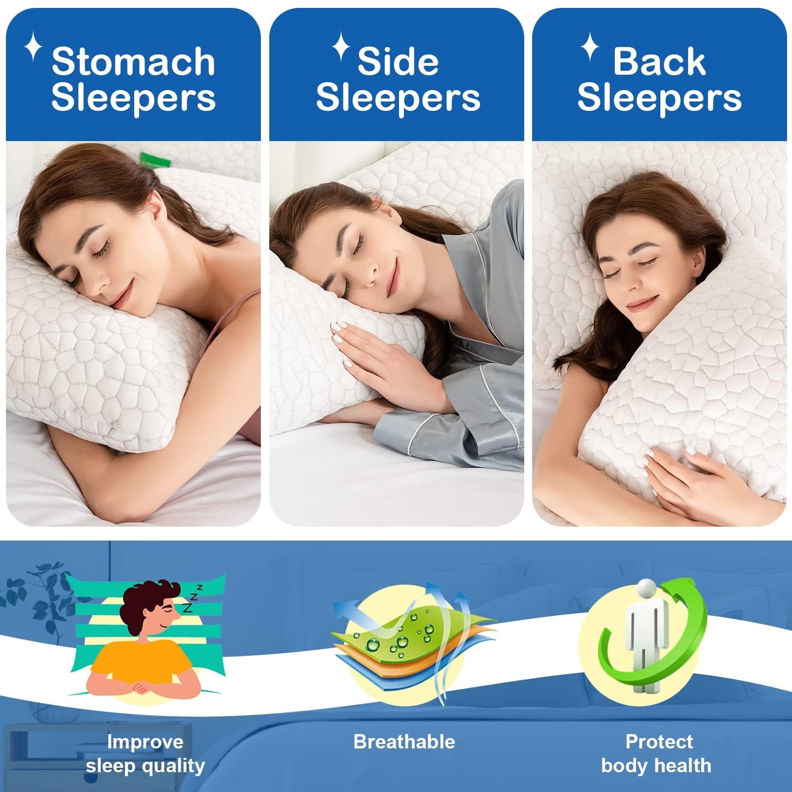 Fluffy Shredded Cooling Bed Pillows Queen Size Set of 2, Shredded Memory Foam Pillows for Sleeping 2 Pack, Adjustable Soft Firm Pillo... - Decorative Throw Pillow Cushion for Sofa & Bed Detail