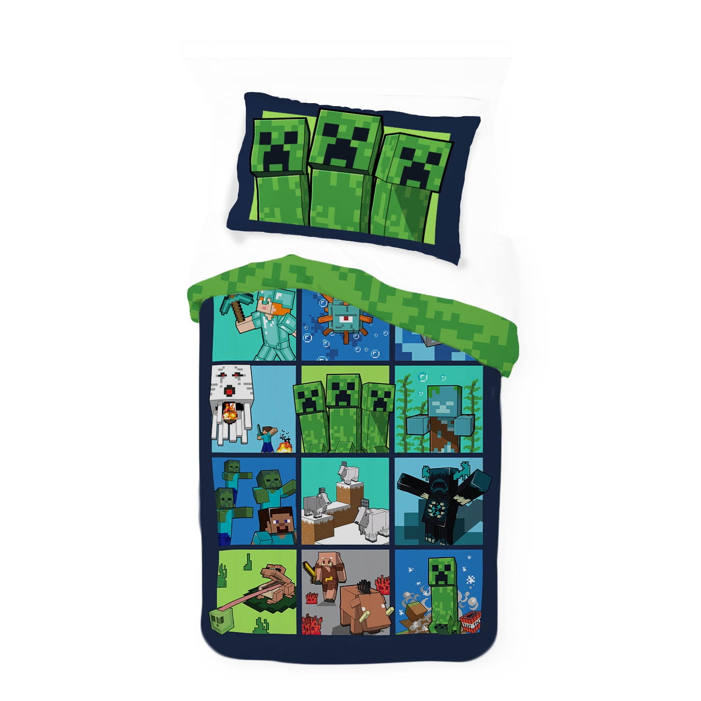 Heavyweight Warmth Kids 2 Piece Green Reversible Comforter and Pillowcase Bedding Set, Twin/Full - All-Season Down Alternative Comforter Insert Detail