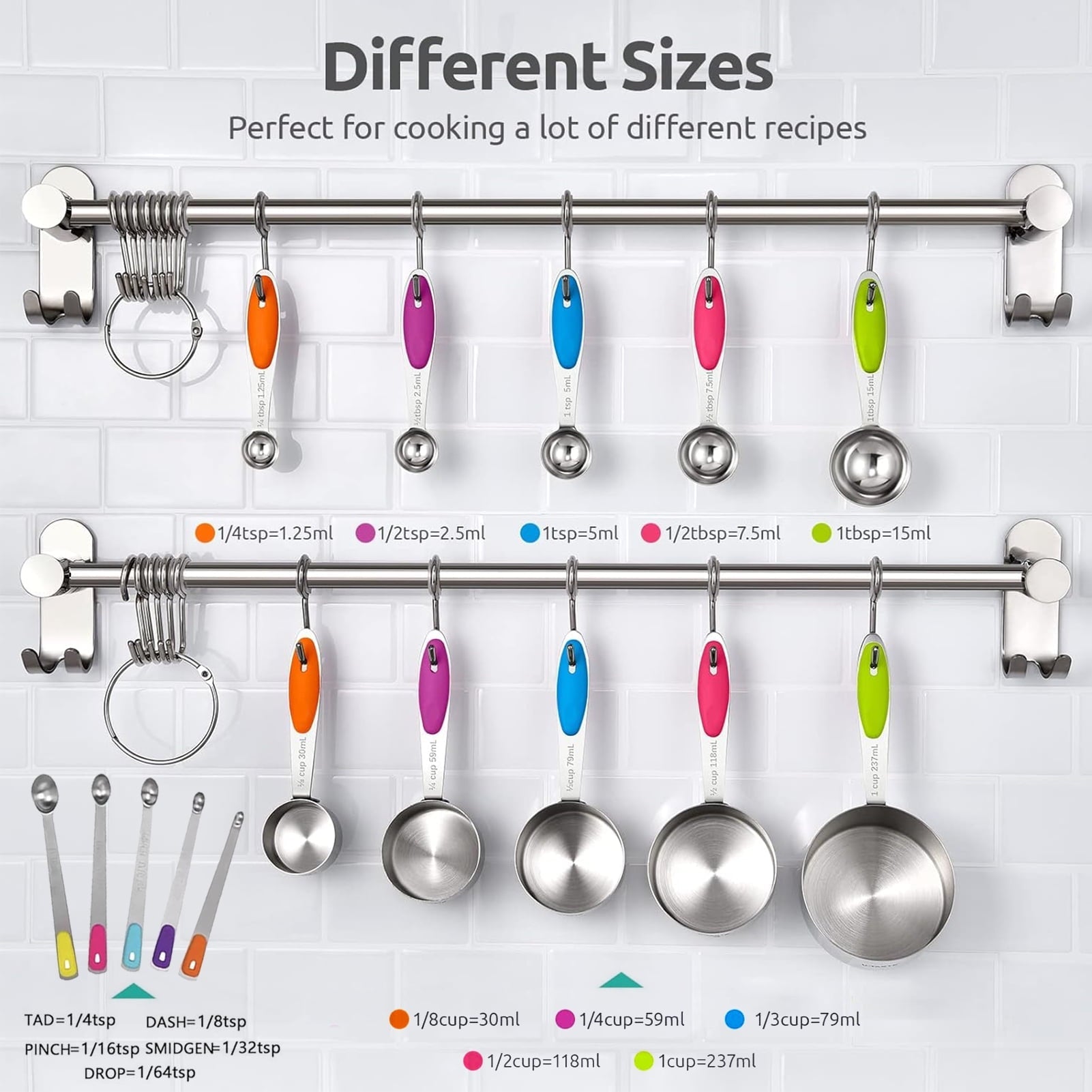 High-Precision Stainless Steel Measuring Cups and Spoons Set of 15, 5 Stainless Steel Nesting Measuring Cups & 5 Spoons, 5 Mini Meas... - Multi-Purpose Hand Tool for Daily Meal Prep Detail